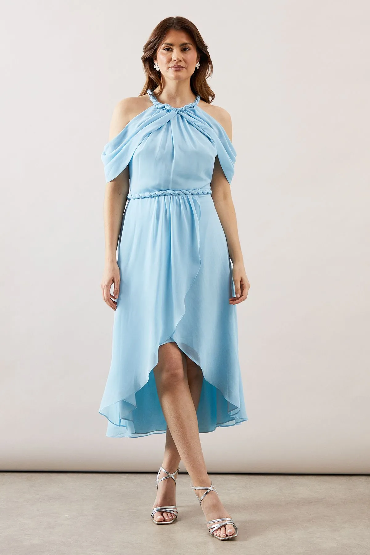 Occasion Chiffon Cold Shoulder Midi Dress