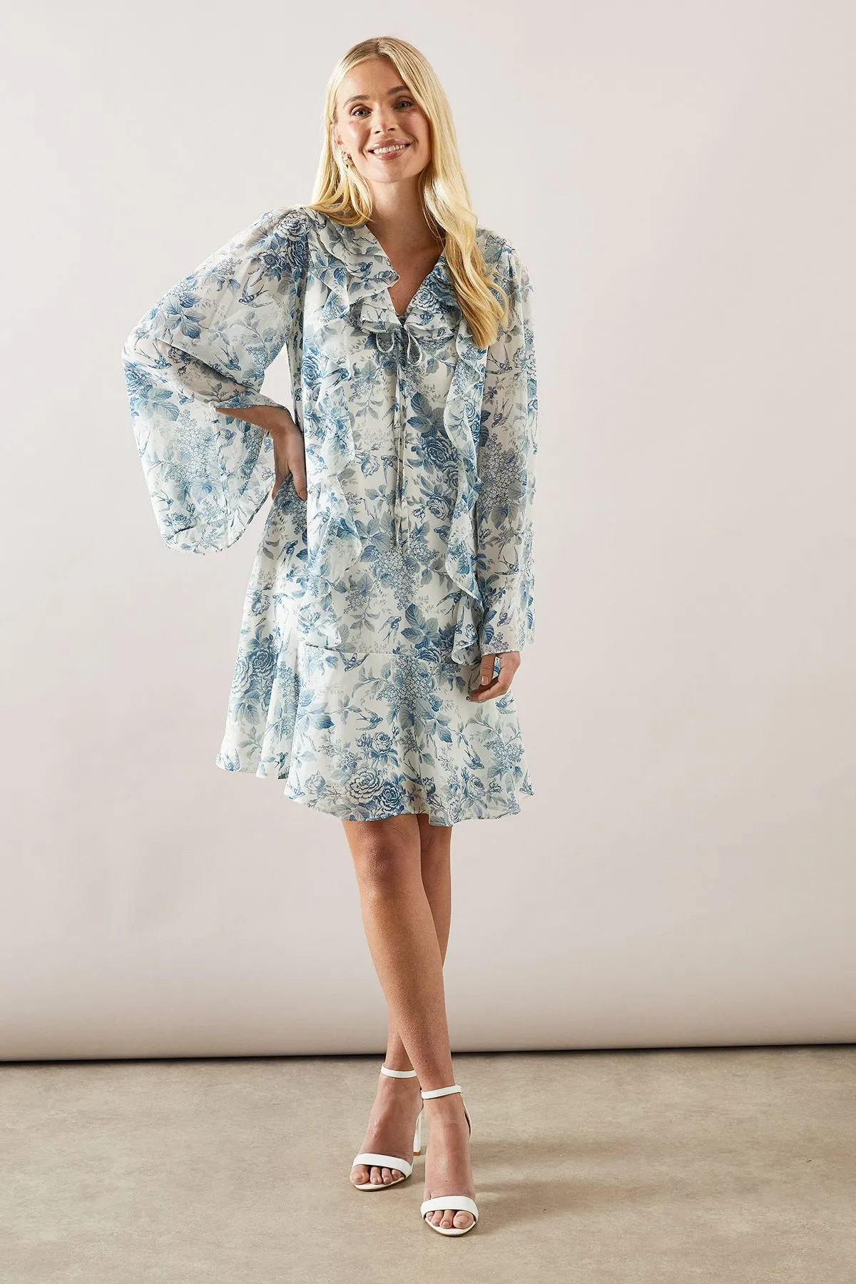 Petite Floral Ruffle Tie Detail Shift Dress