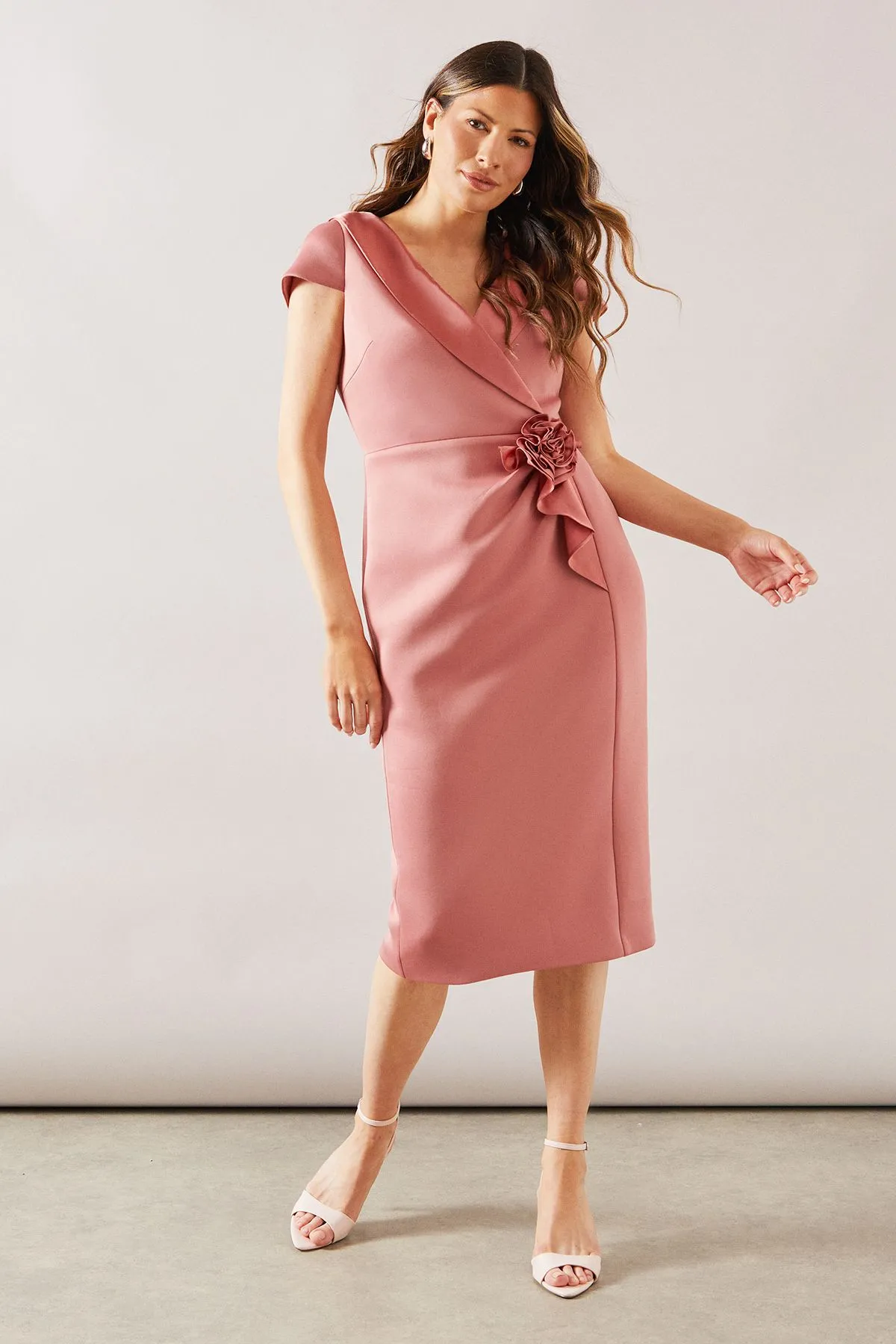 Scuba Corsage Midi Dress