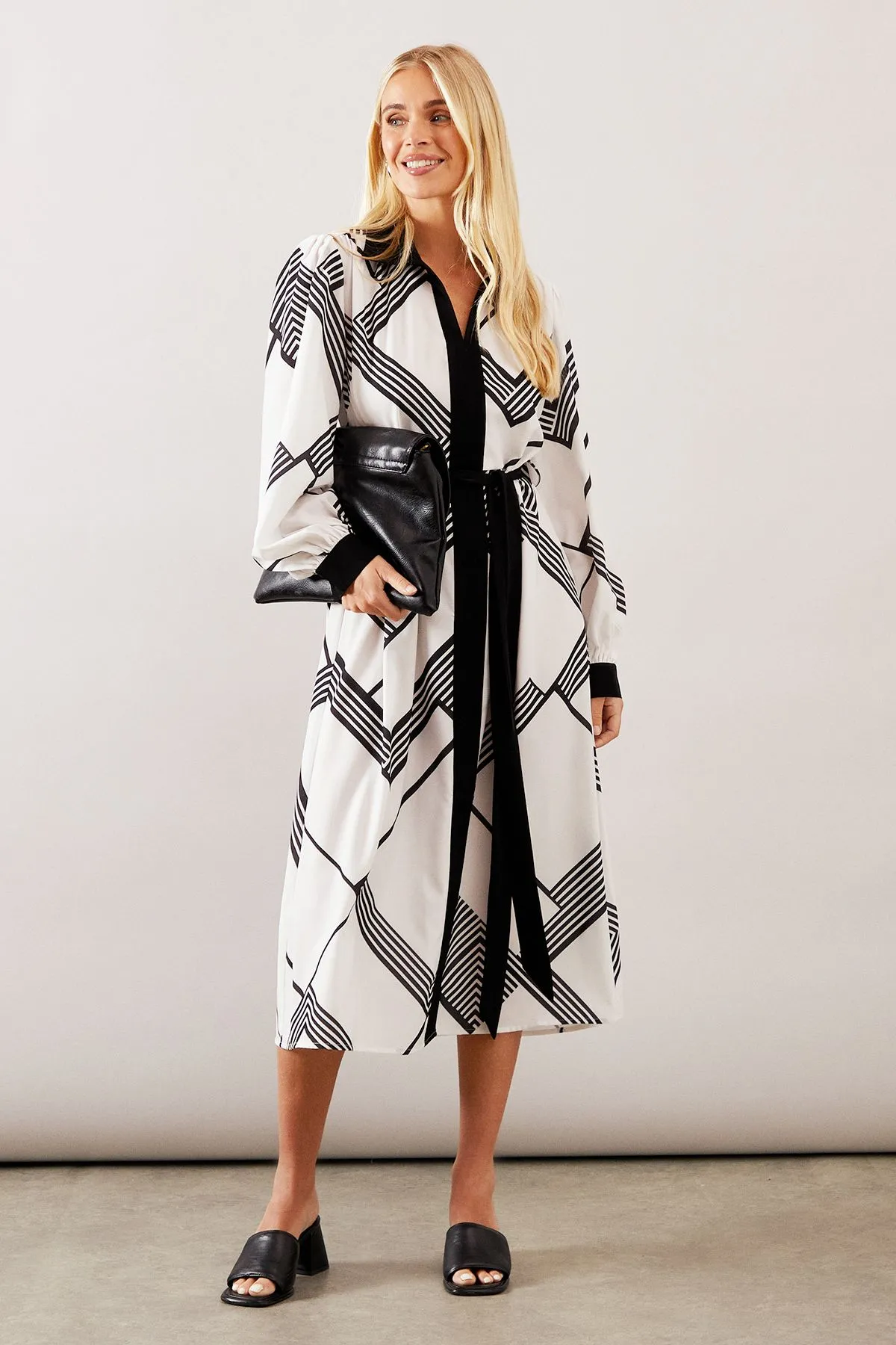 Petite Stripe Contrast Panel Midi Shirt Dress