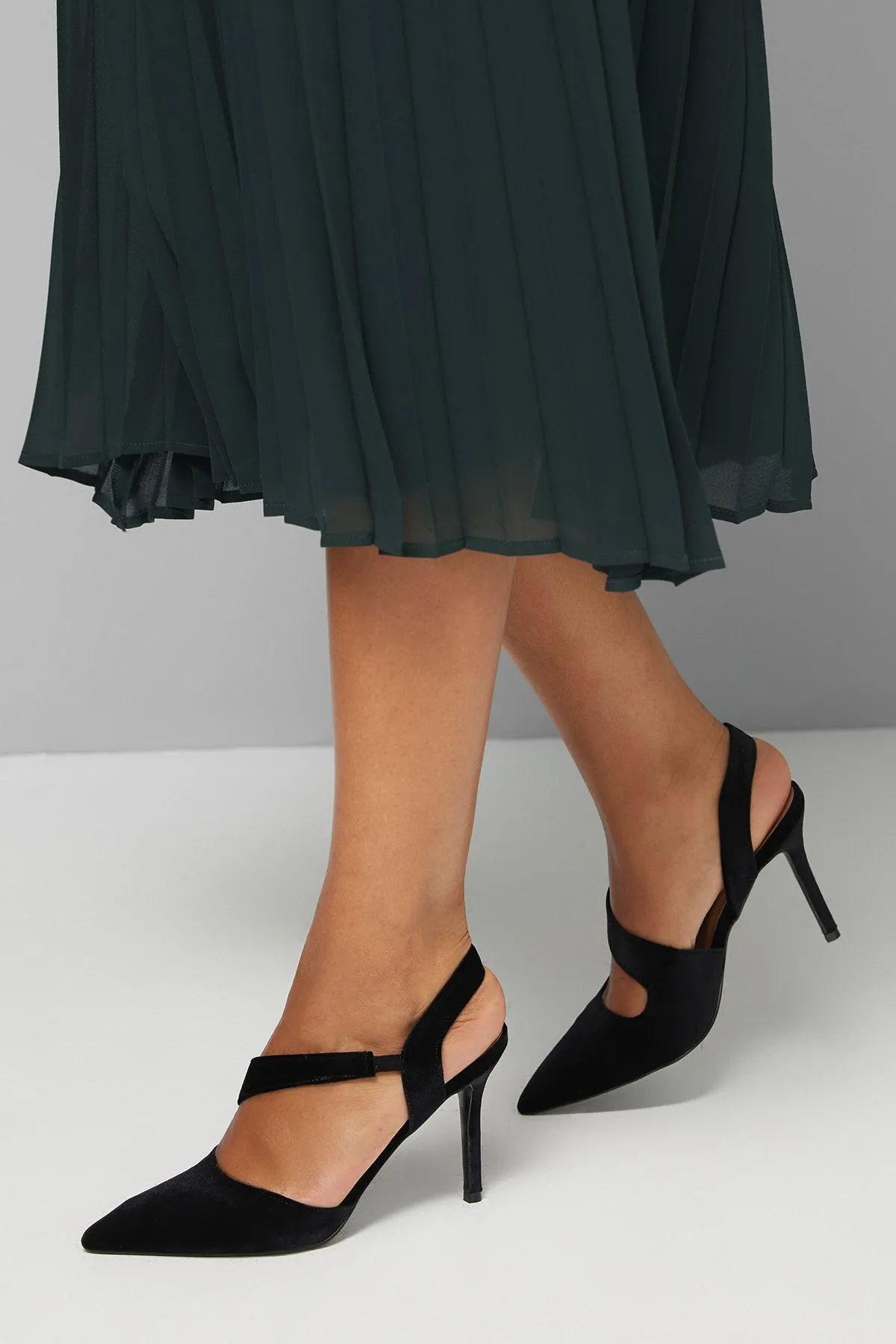 Everly Velvet Asymmetric Pointed Stiletto High Heel Court Shoes