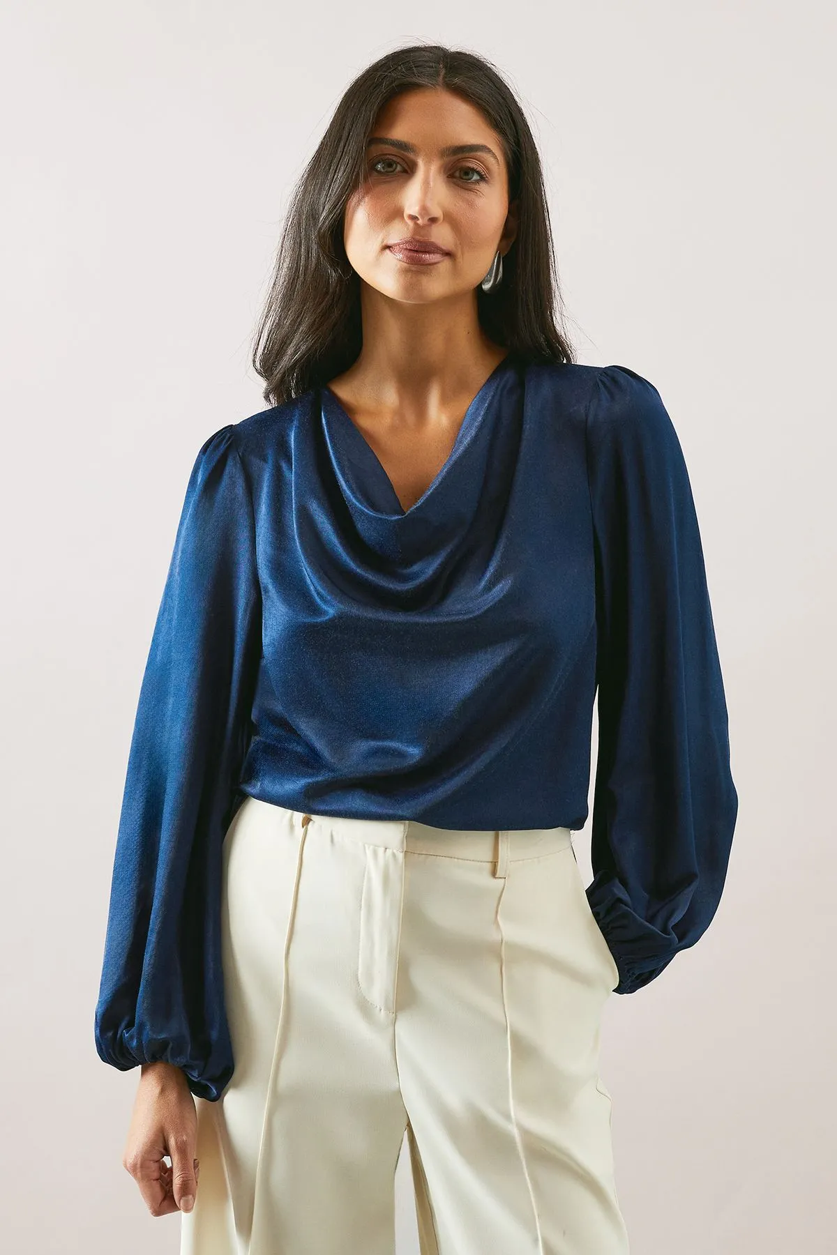 Viscose Satin Cowl Blouse