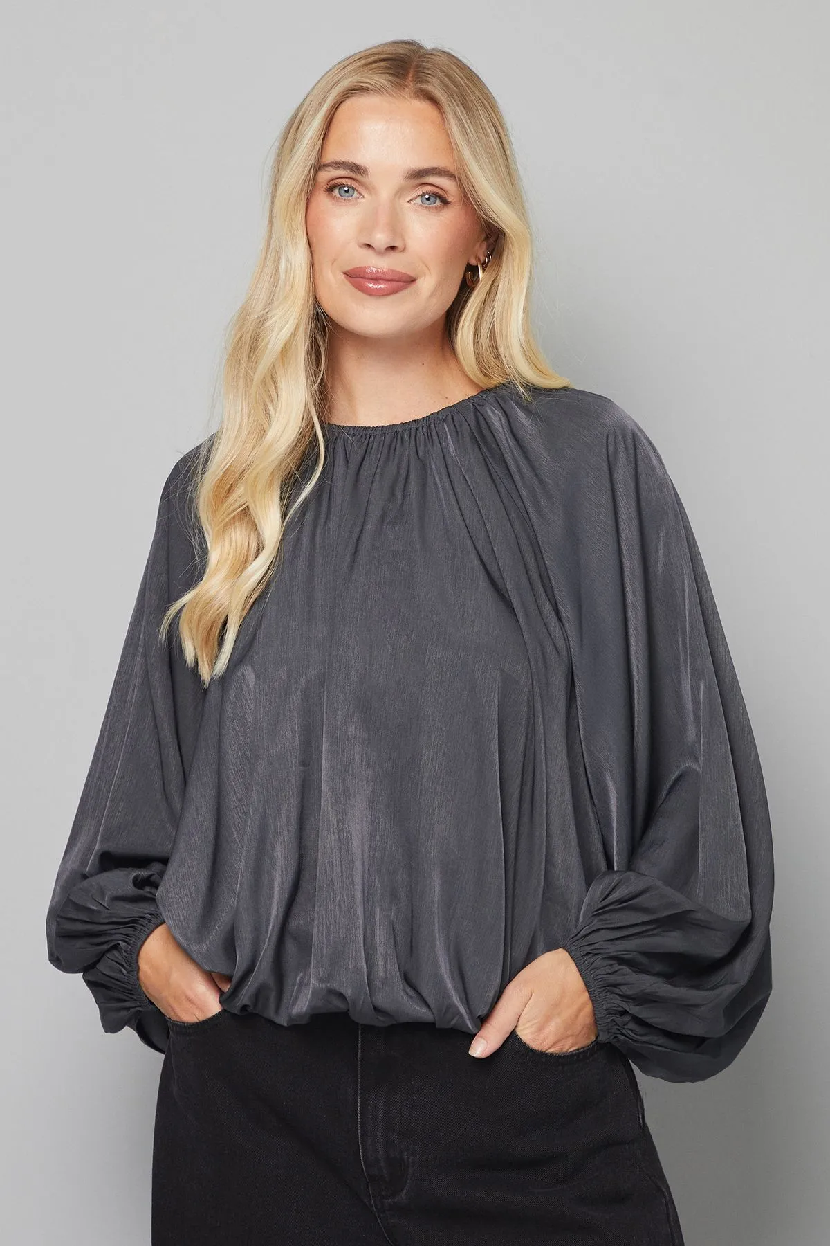Petite Gathered Puff Hem Blouse