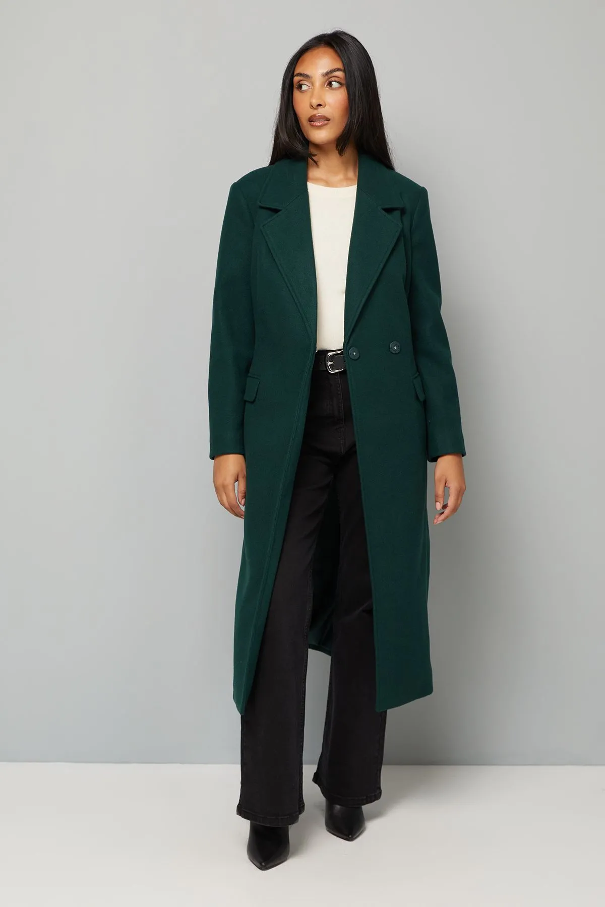 Petite Longline Belted Coat With Splits