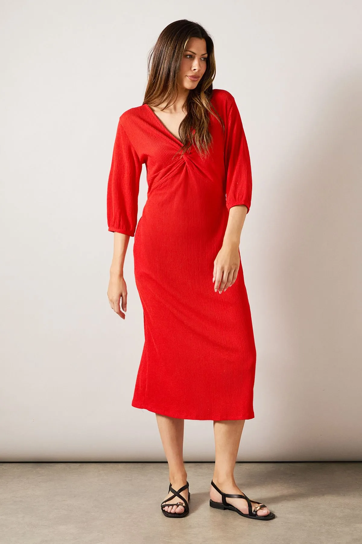 Red Jersey Twist Front Midaxi Dress