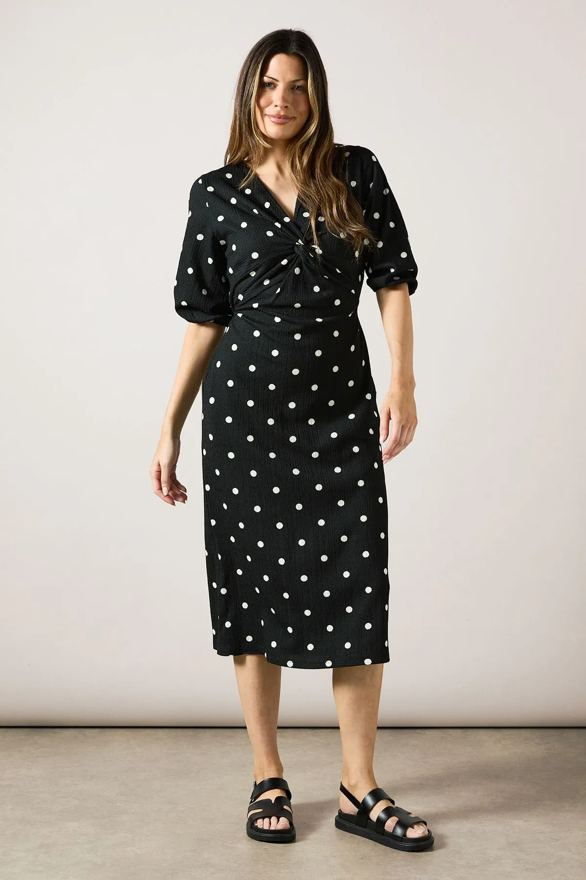 Spot Print Jersey Twist Front Midaxi Dress
