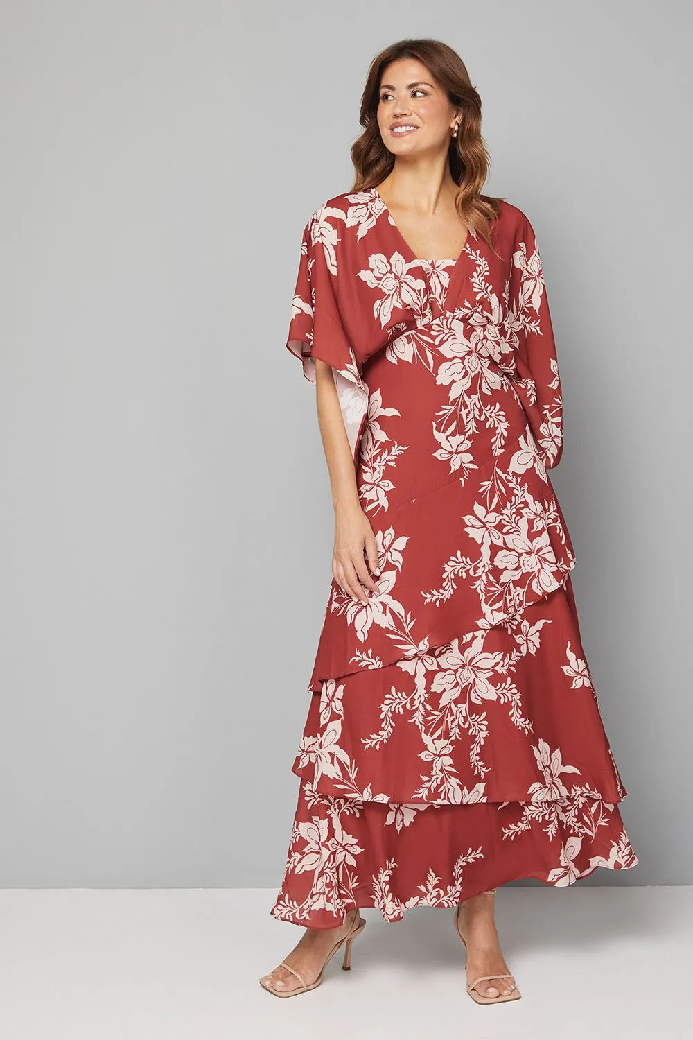 Floral Kimono Sleeve Tiered Maxi Dress