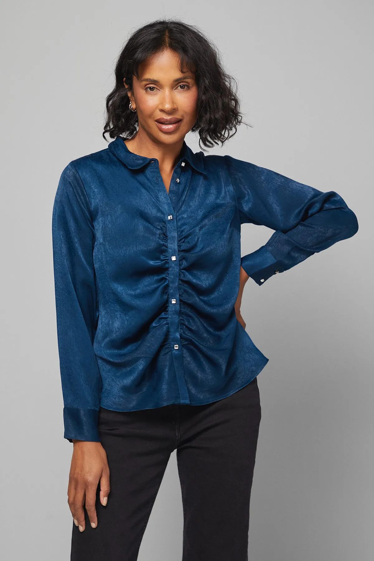 Hammered Satin Ruched Shirt