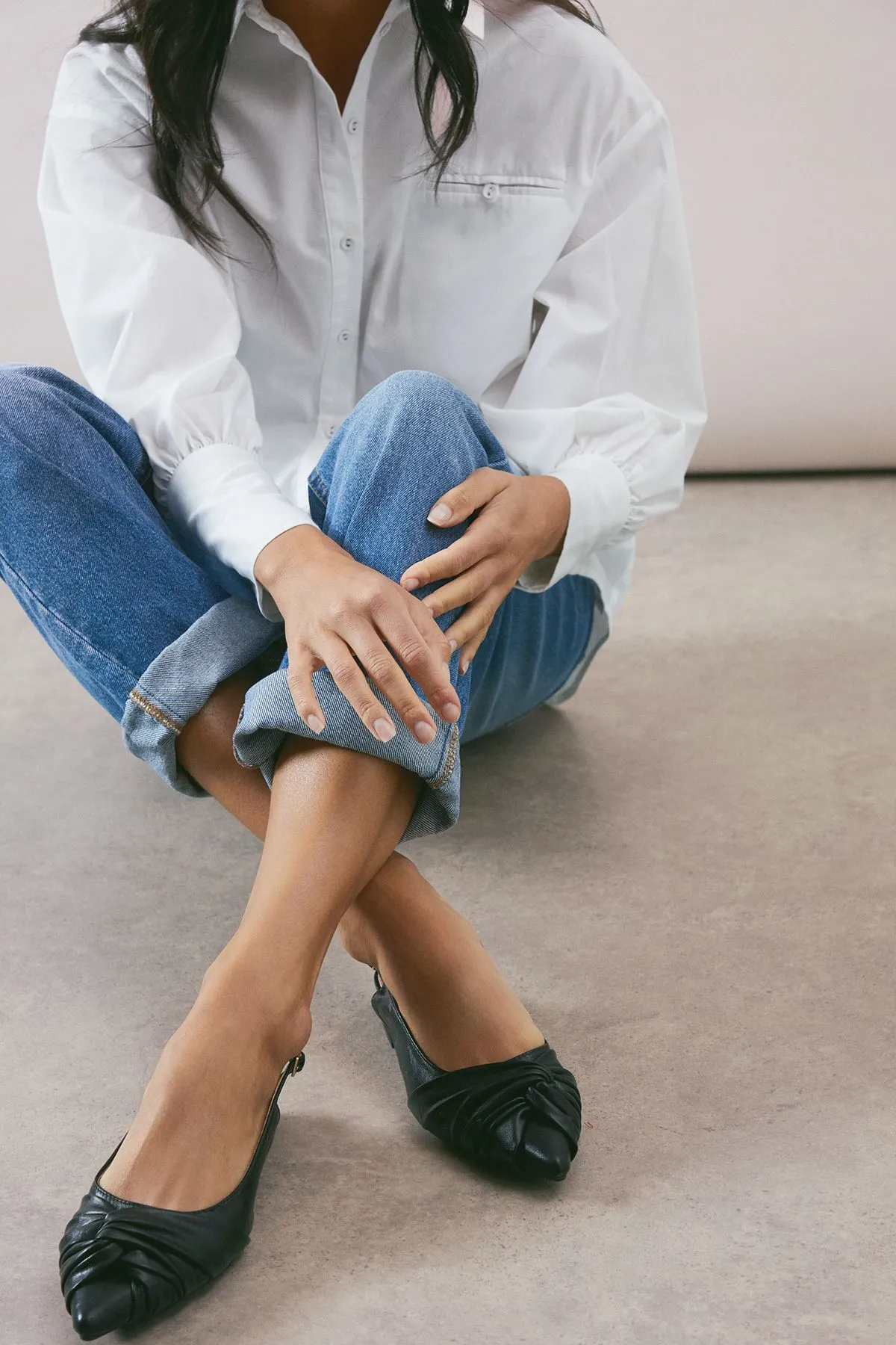 Laurie Faux Leather Soft Twist Low Heel Pointed Slingback Shoes