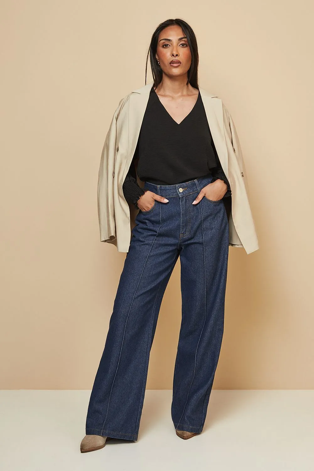 Petite Woven Shirred Cuff Overhead Shirt