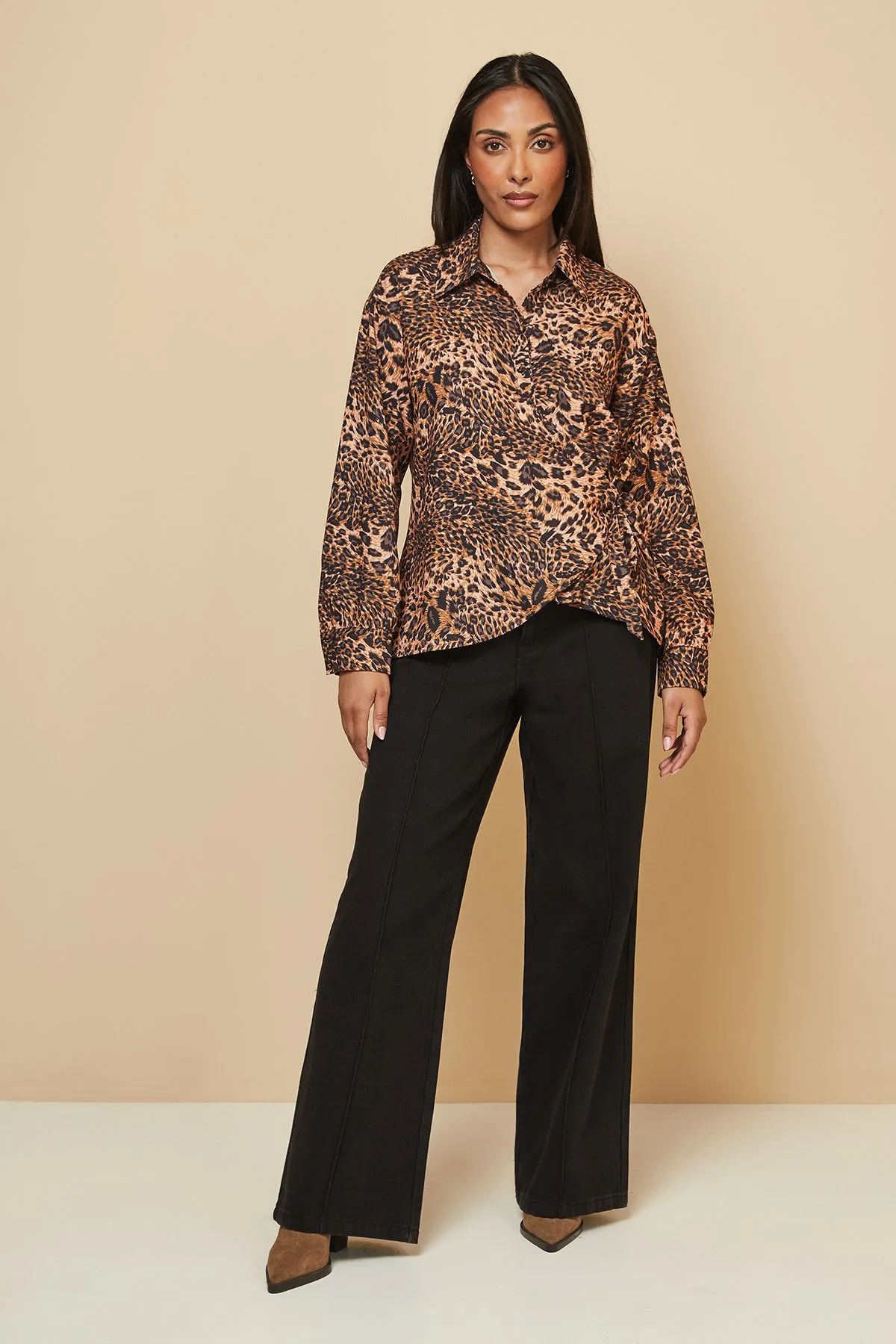 Petite Leopard Print Knot Detail Shirt