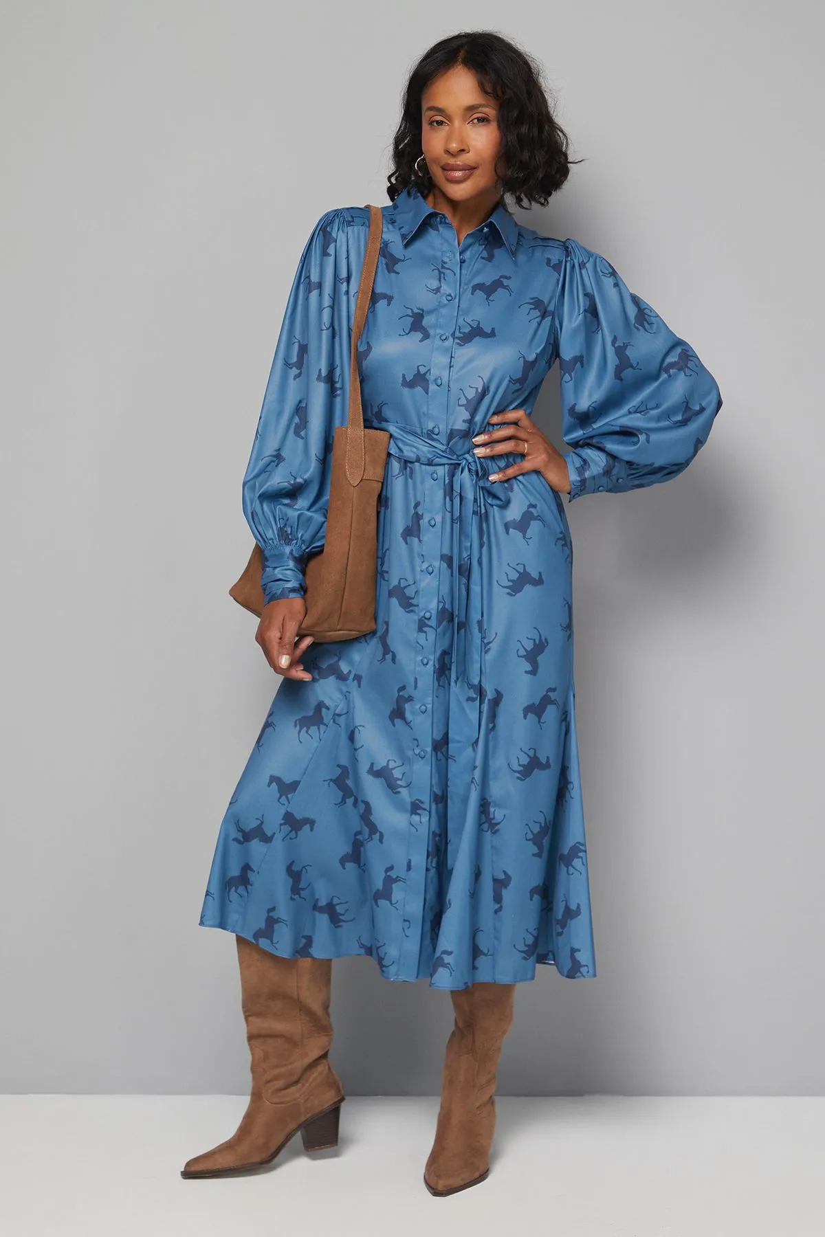 Printed Pleat Detail Shirt Dress