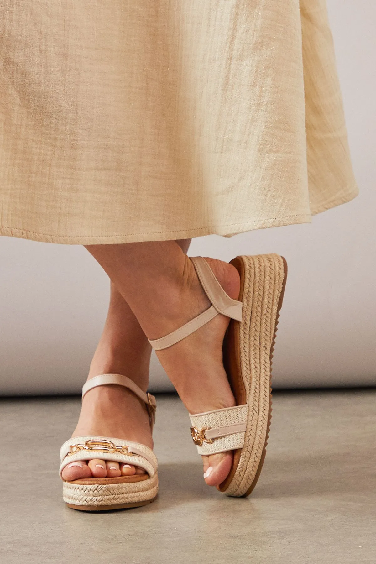 Romeo Mix Material Snaffle Detail Medium Espadrille Wedge Sandals