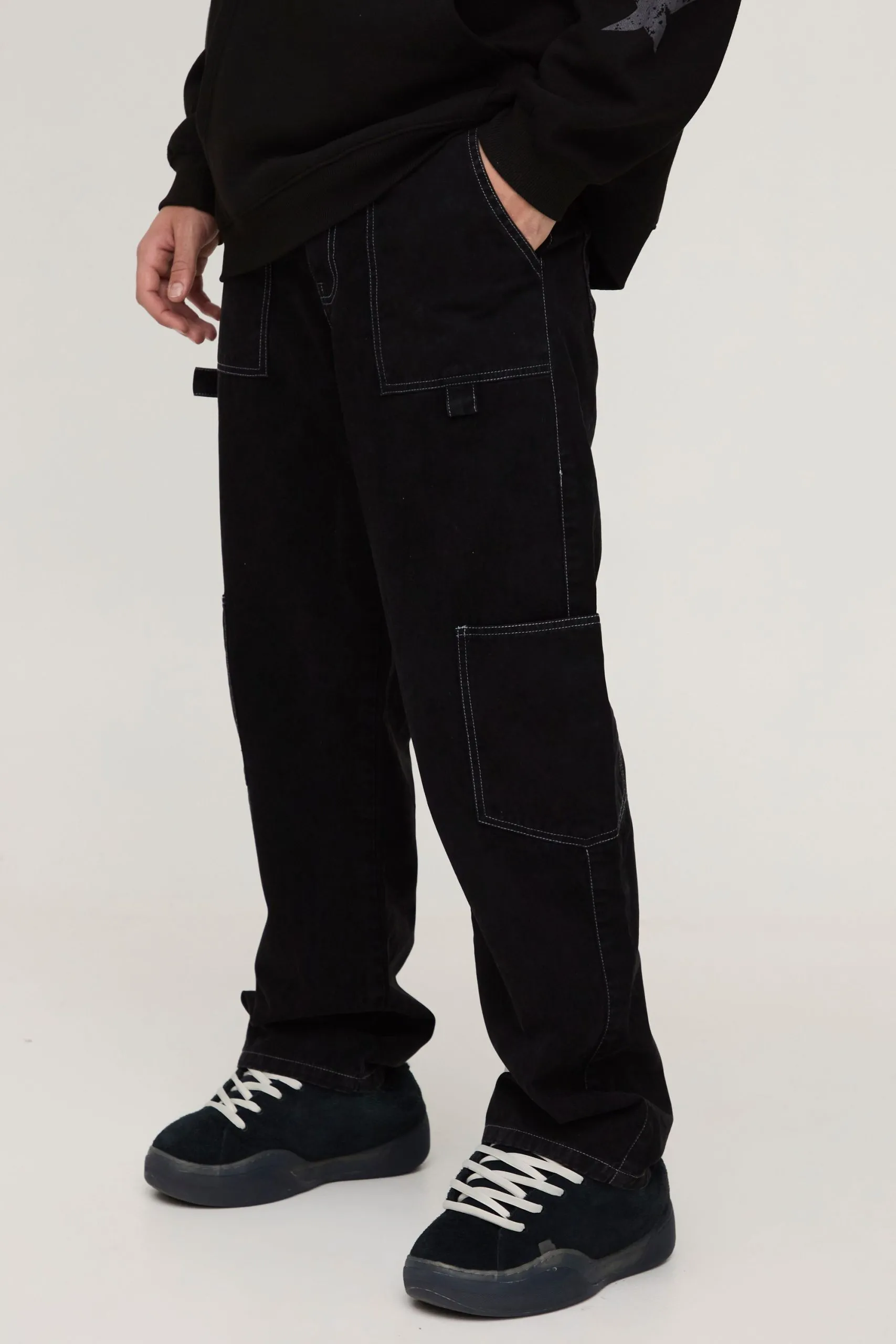 Relaxed Acid Wash Twill Cargo Trousers