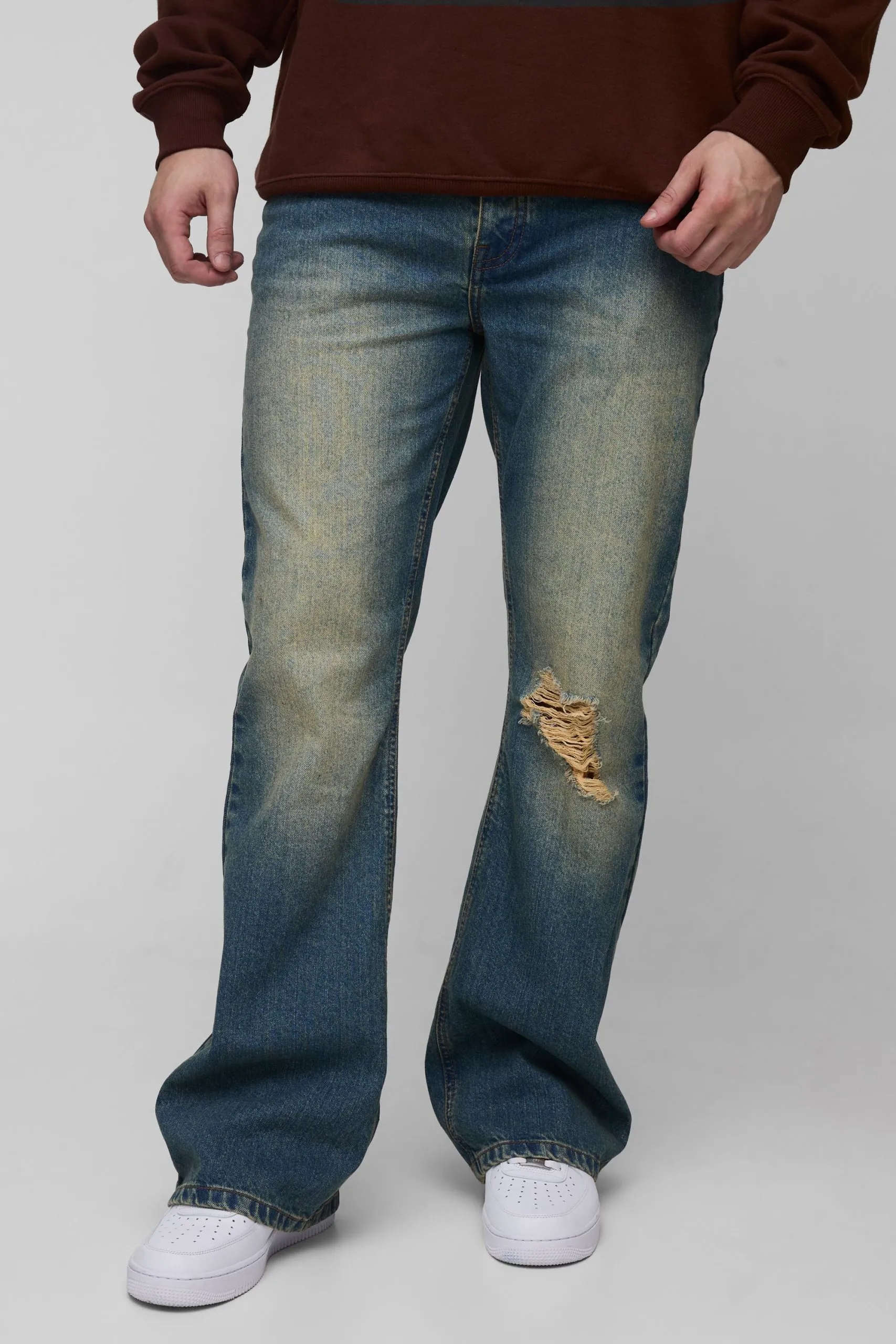 Tall Tinted Ripped Rigid Flared Jeans