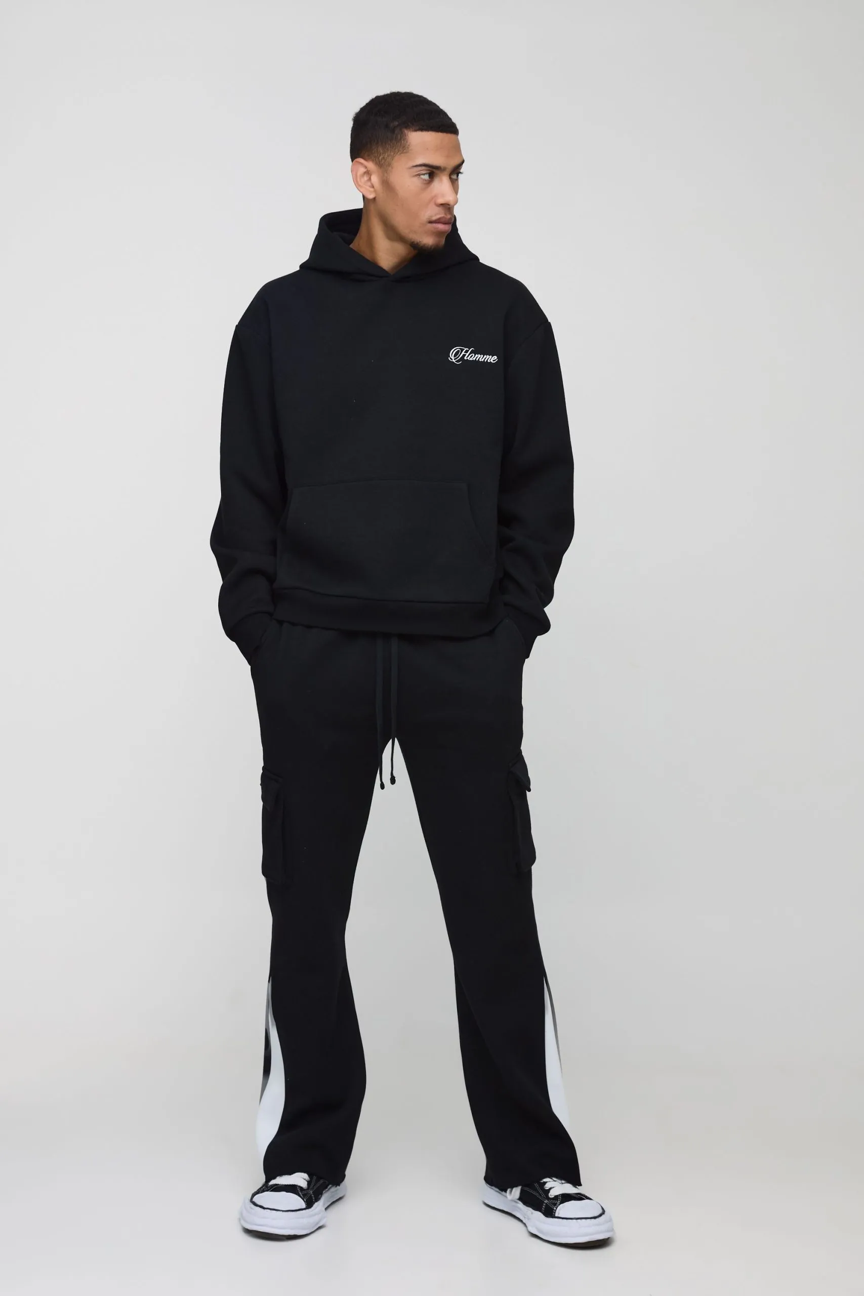 Oversized Boxy Hoodie & Raw Hem Cargo Gusset Jogger Tracksuit