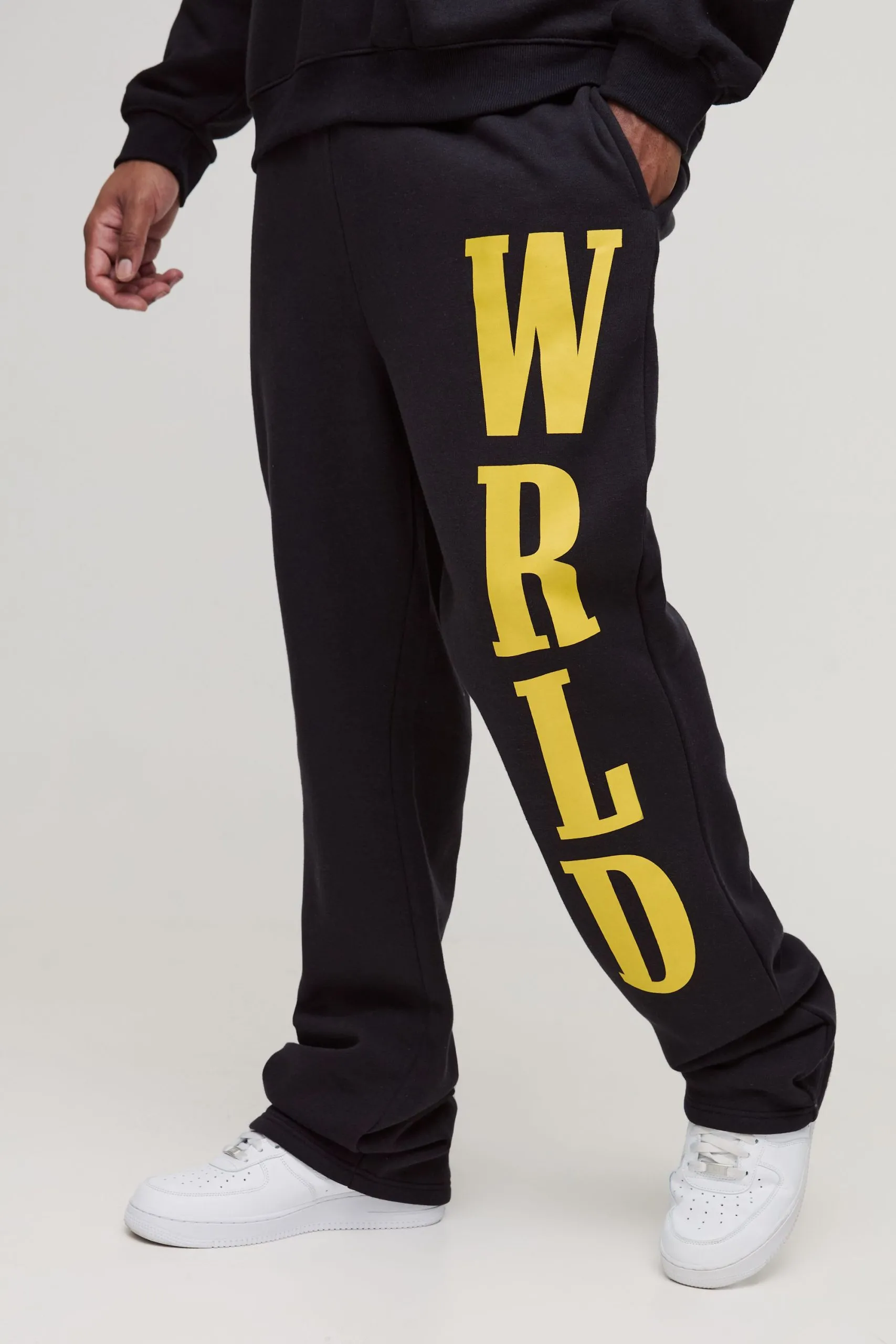 Plus Slim Stacked Wrld Print Gusset Joggers