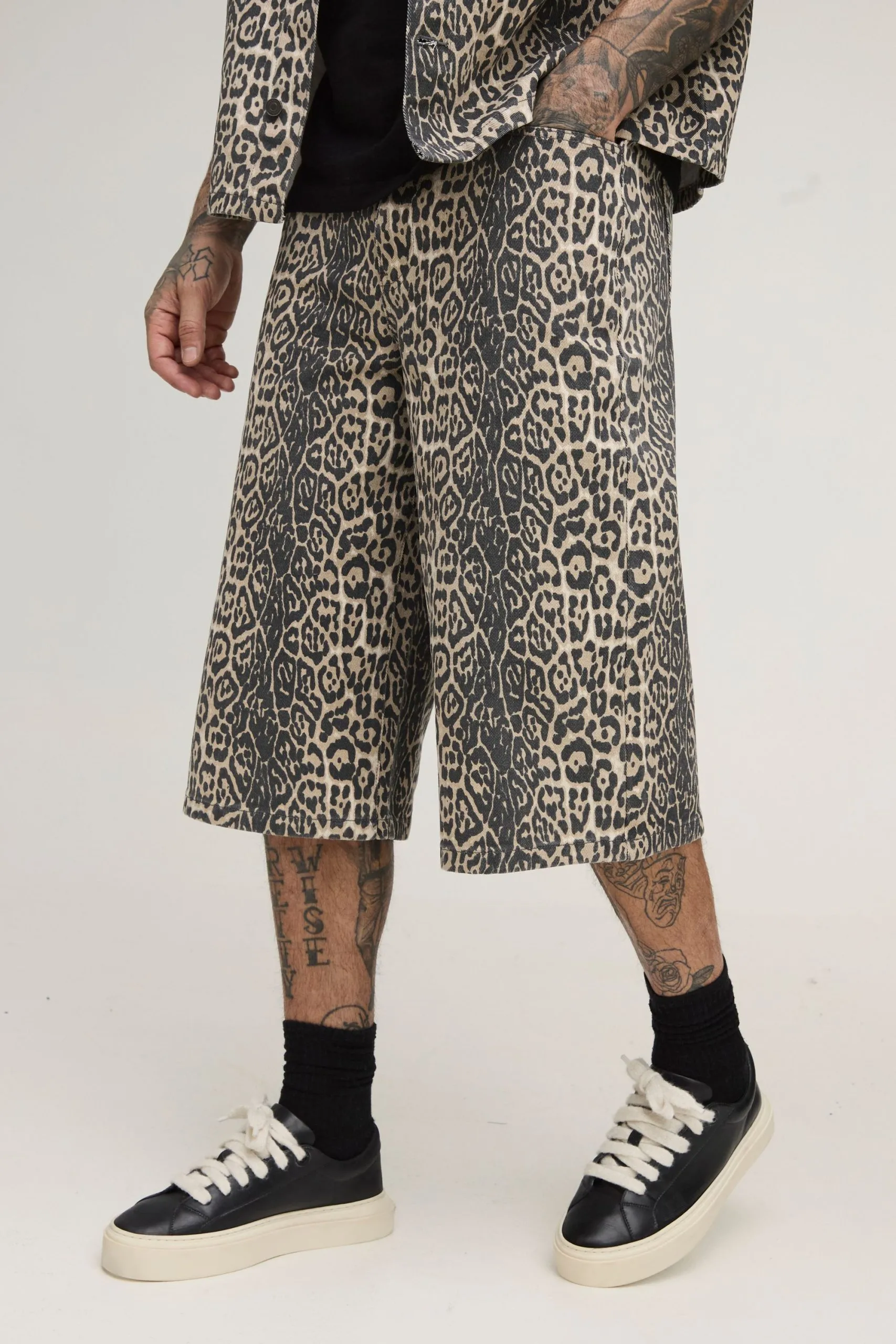 Tall Washed Leopard Longline Jorts