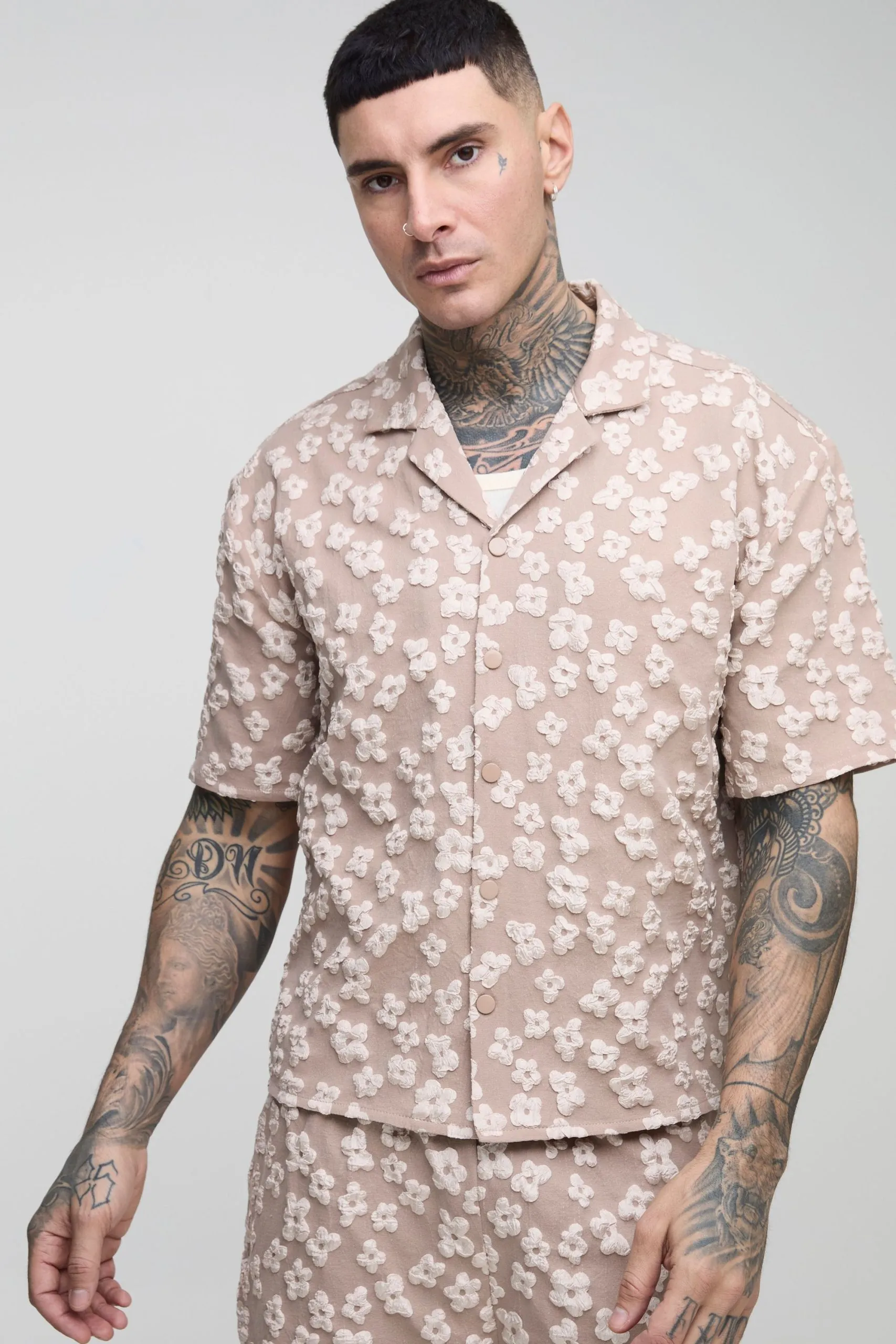 Tall Floral Jacquard Boxy Revere Shirt
