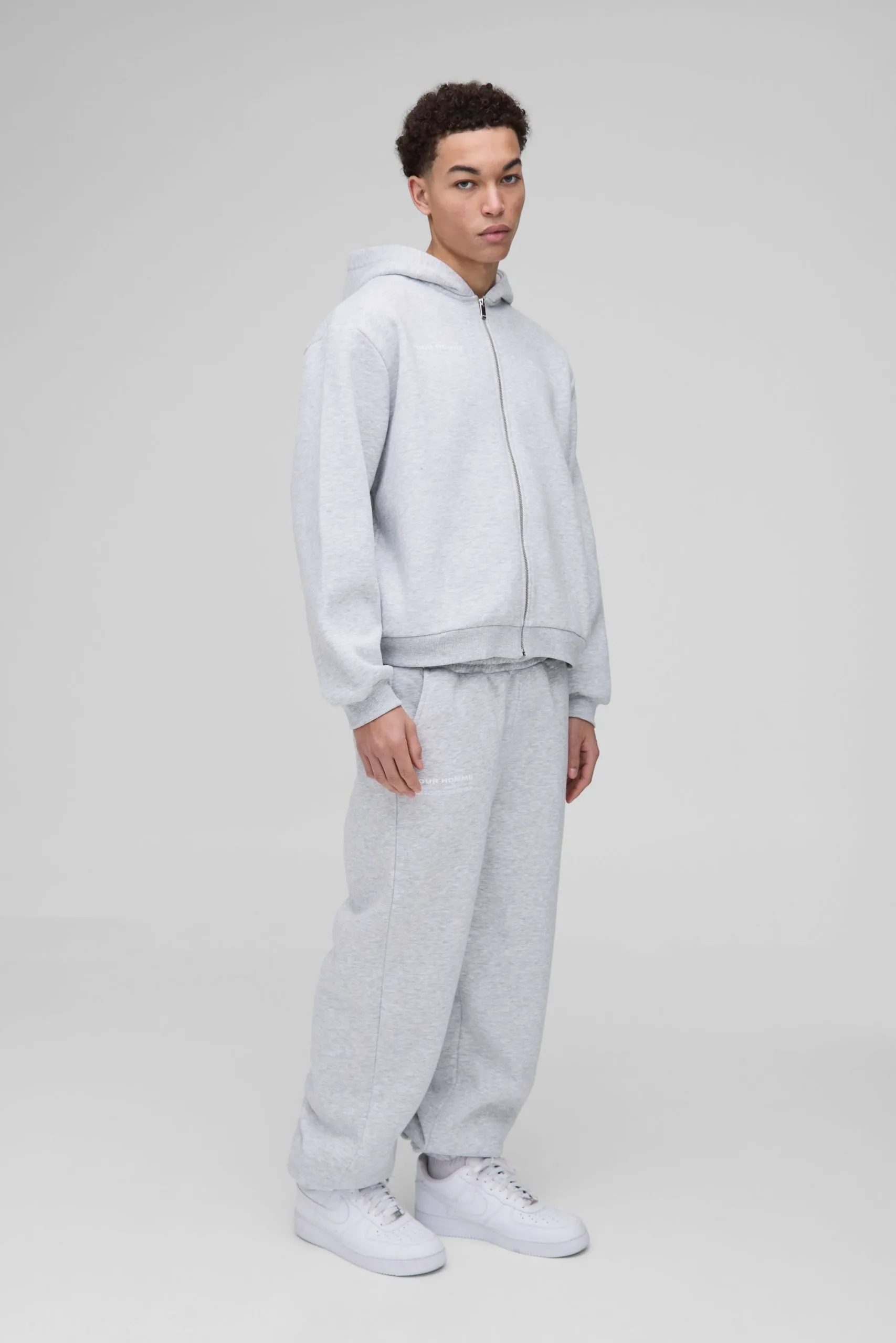 Oversized Boxy Homme Print Zip Through Hooded Tracksuit