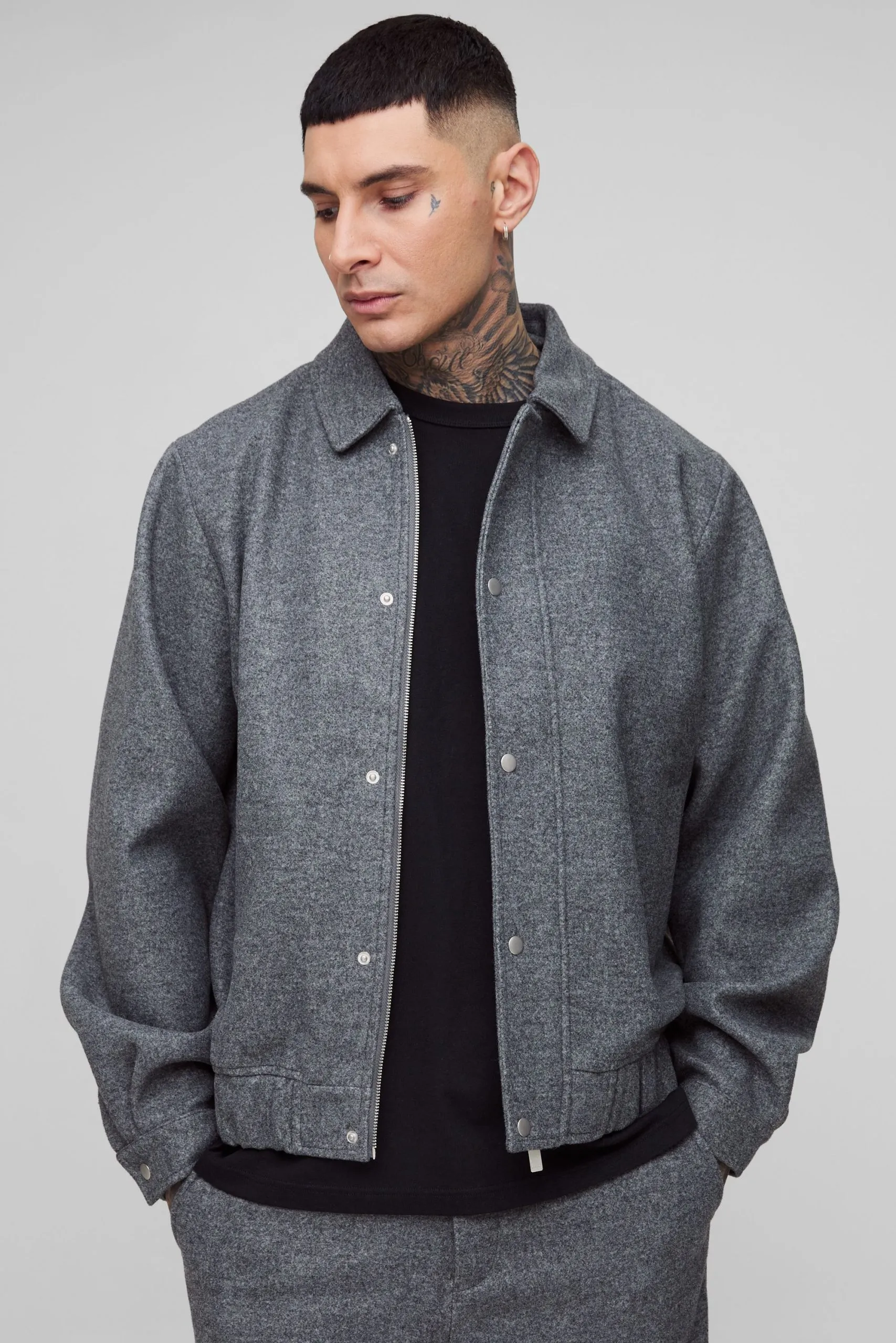 Tall Wool Look Boxy Oversized Harrington Bomber