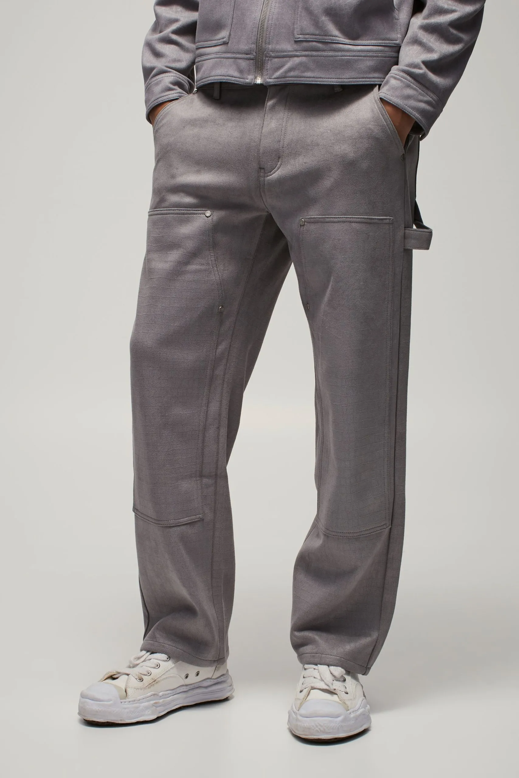 Relaxed Croc Suede Carpenter Trousers