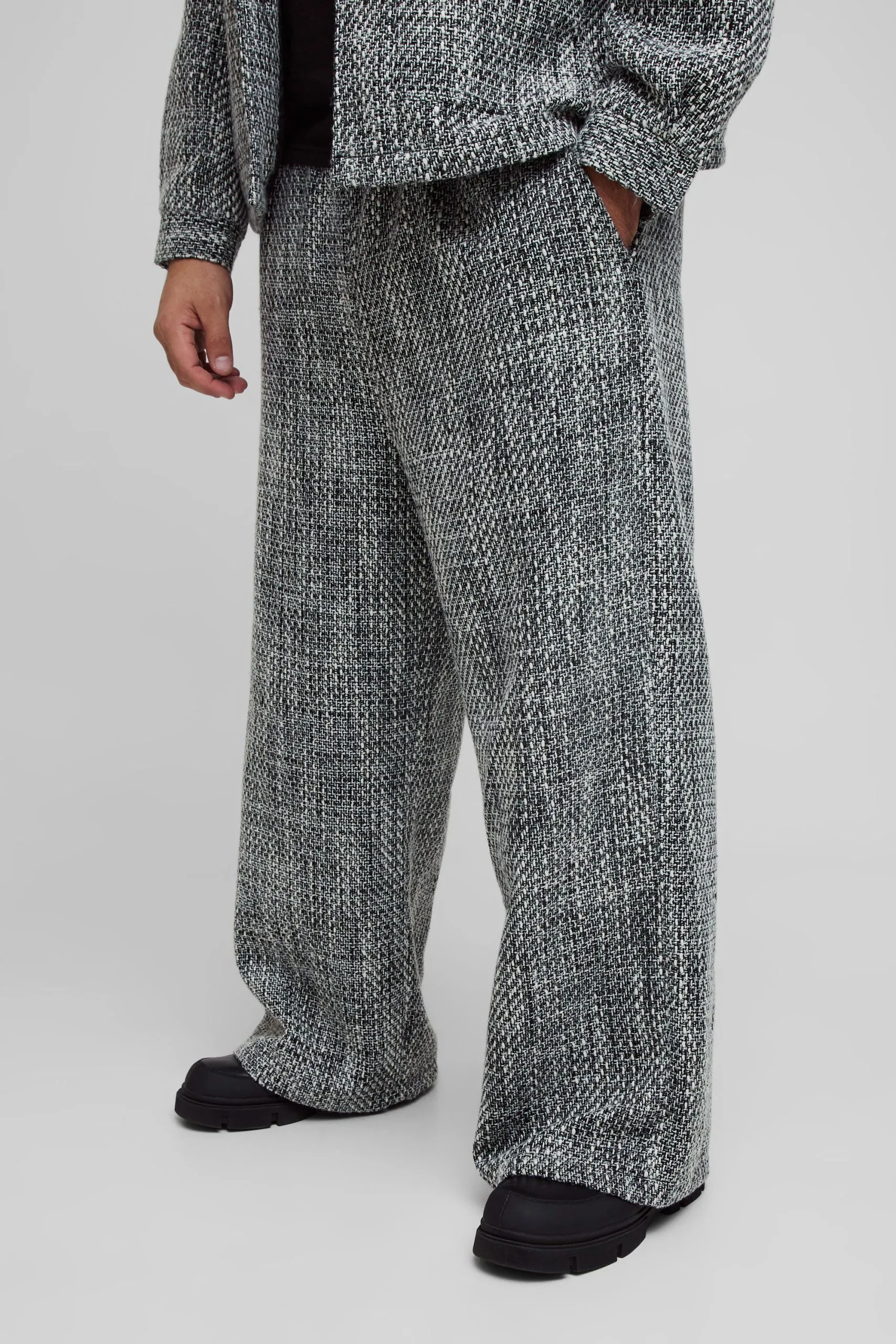 Plus Boucle Elasticated Waist Wide Leg Trousers