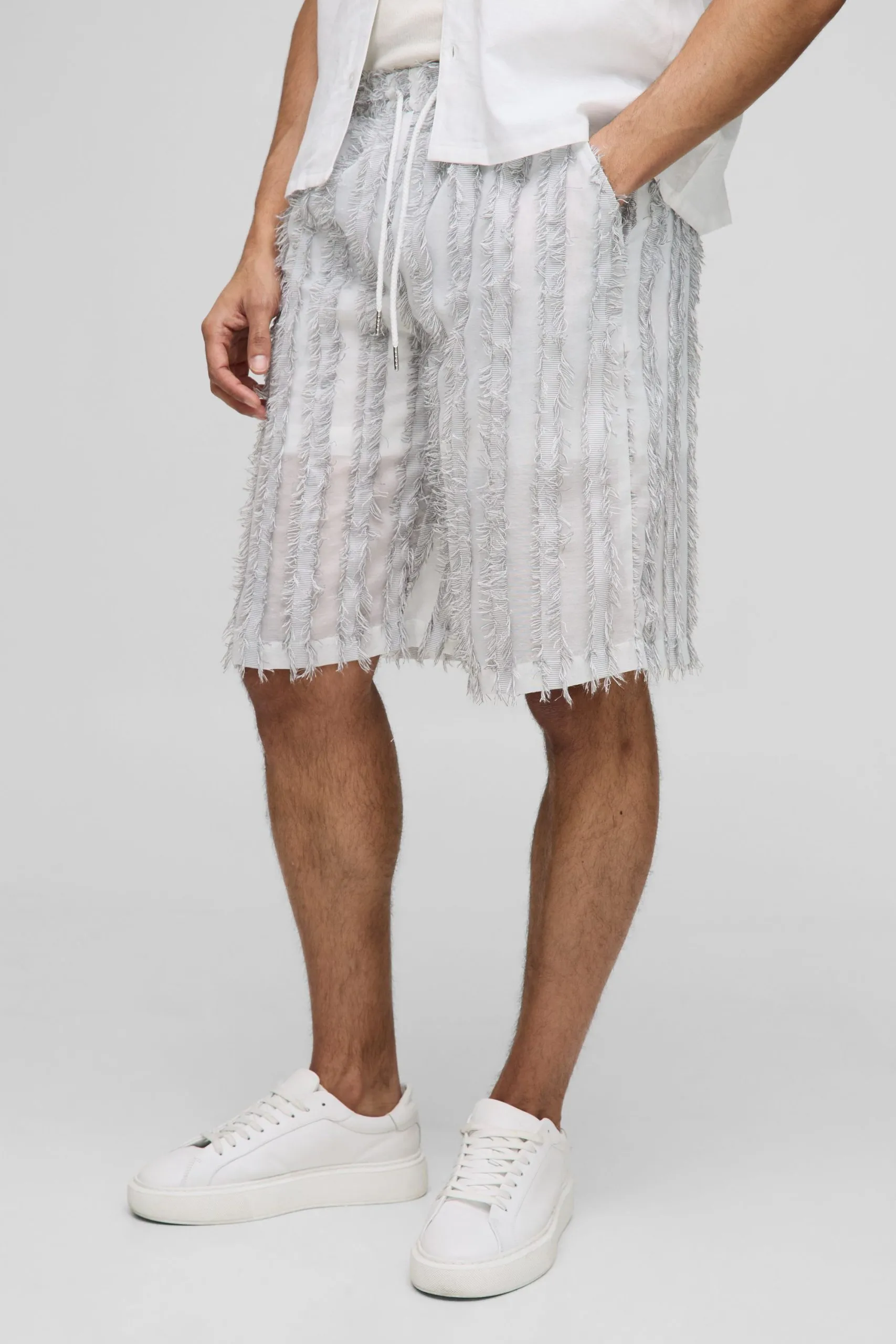 Elasticated Baggy Hyper Texture Long Length Shorts