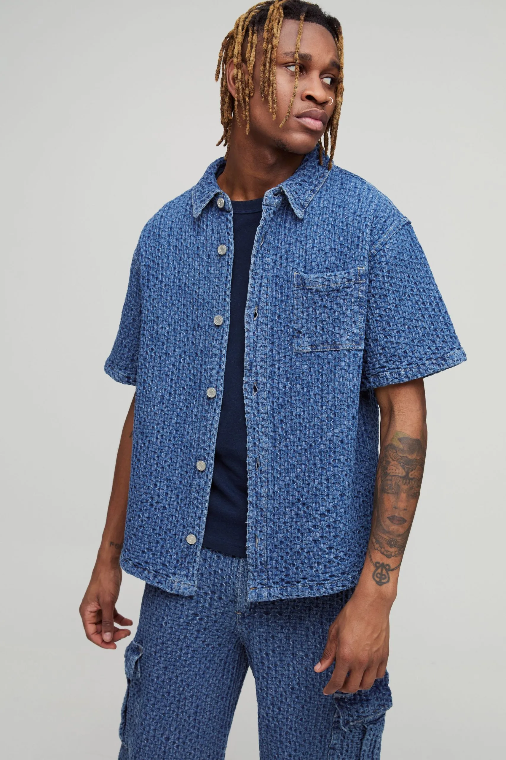 Tall Textured Denim Boxy Overshirt Shirt