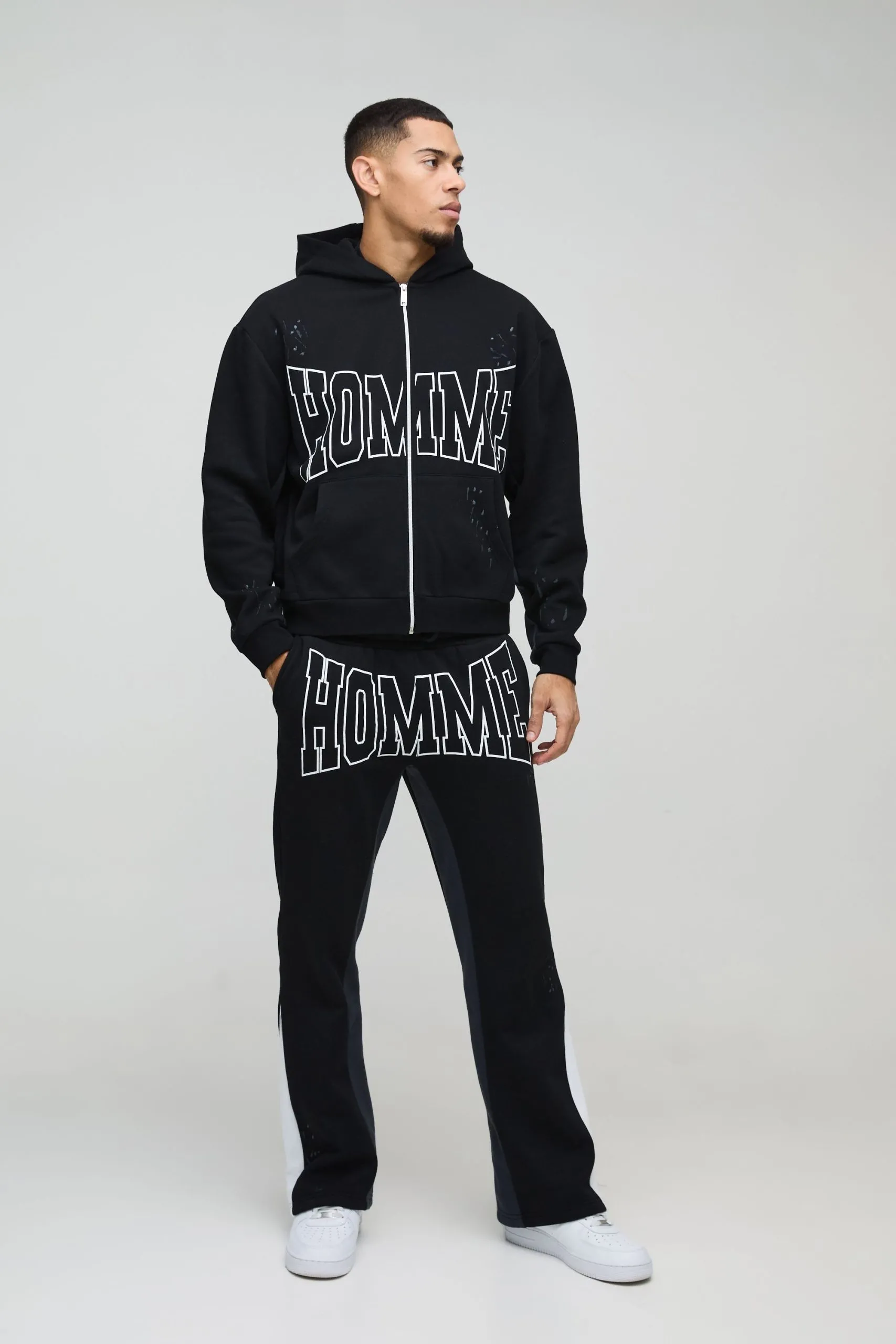 Oversized Boxy Homme Paint Splatter Homme Zip Through Tracksuit