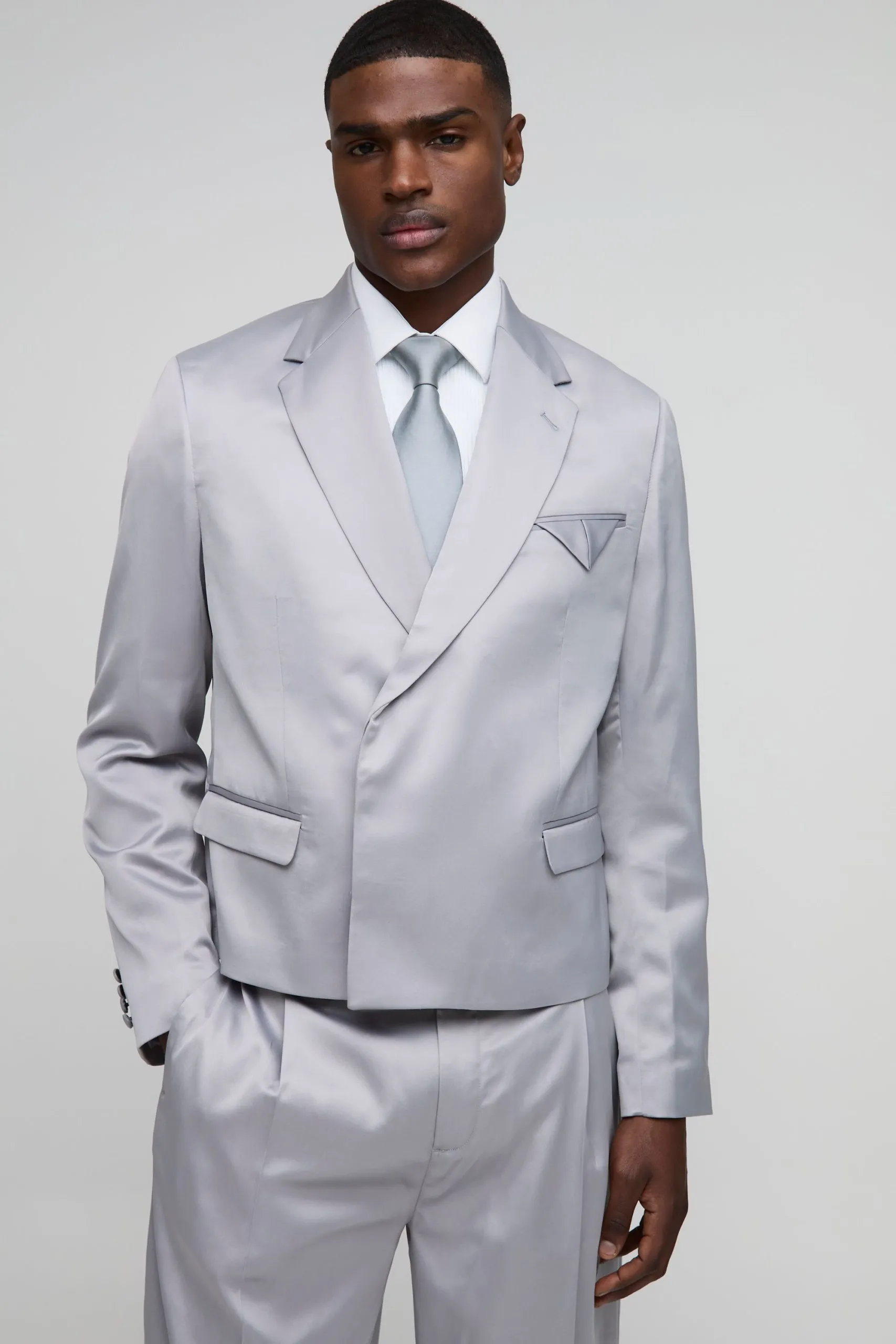 Oversized Boxy Satin Blazer