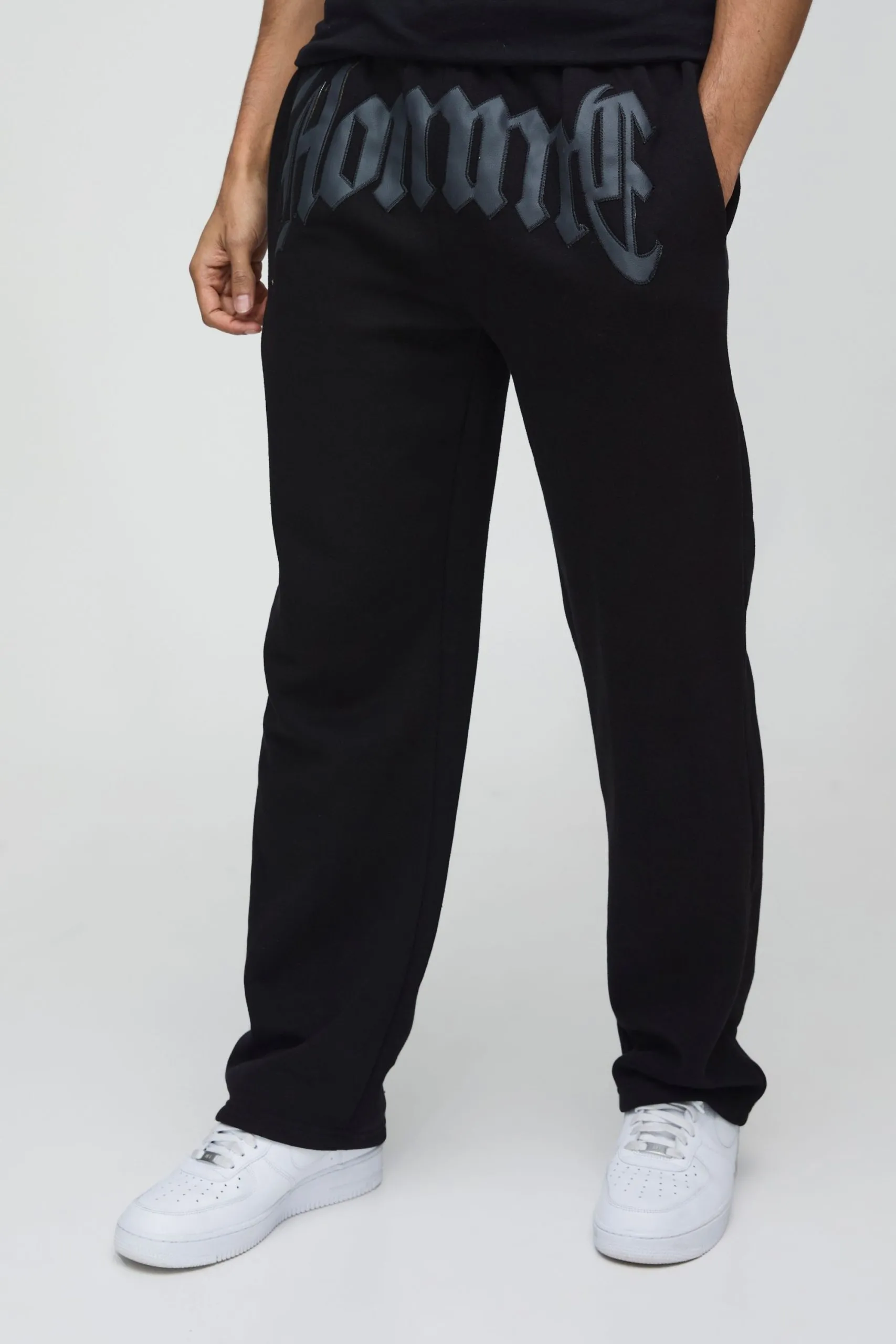 Relaxed Fit Homme PU Applique Jogger