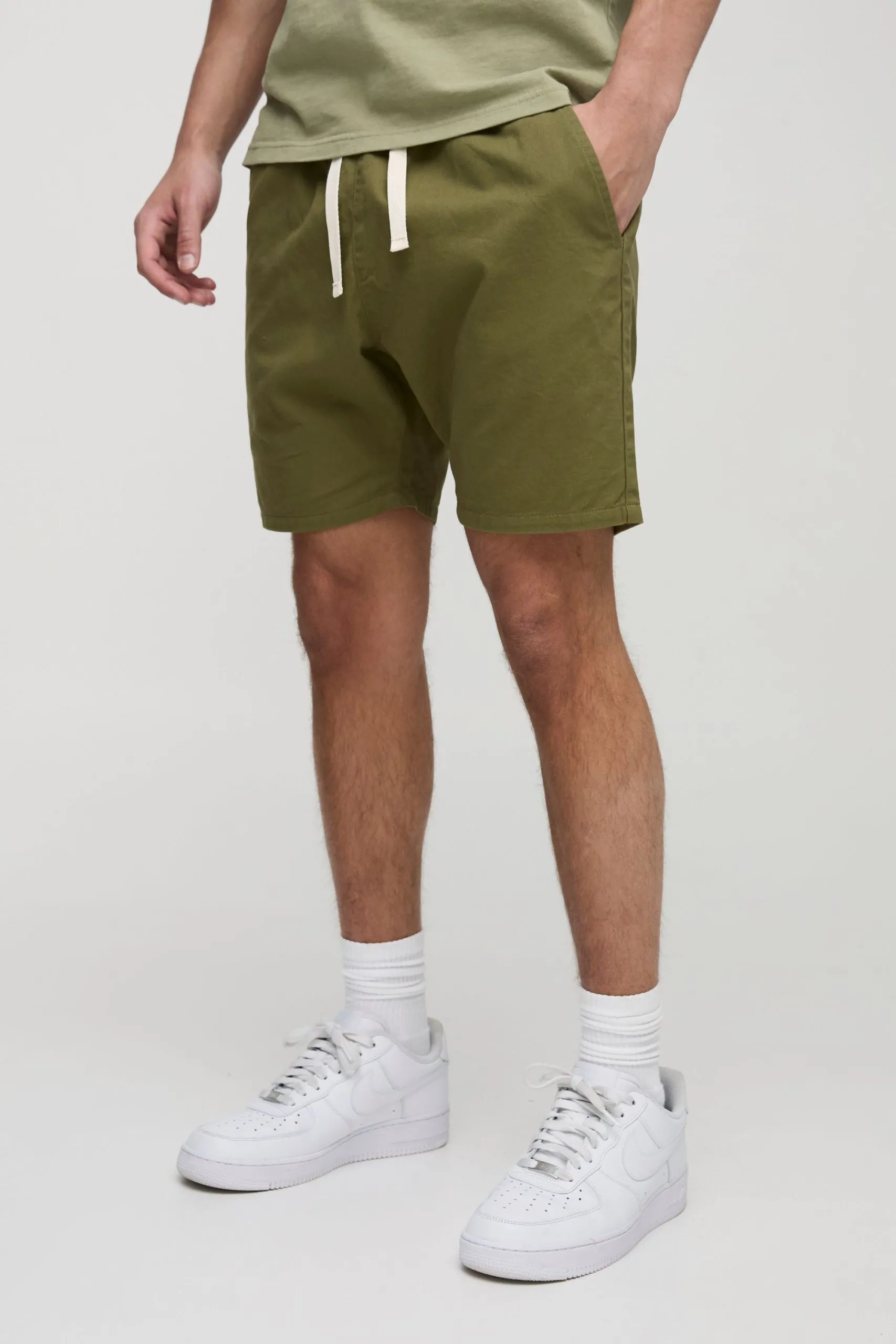 Elasticated Waist Slim Fit Twill Shorts