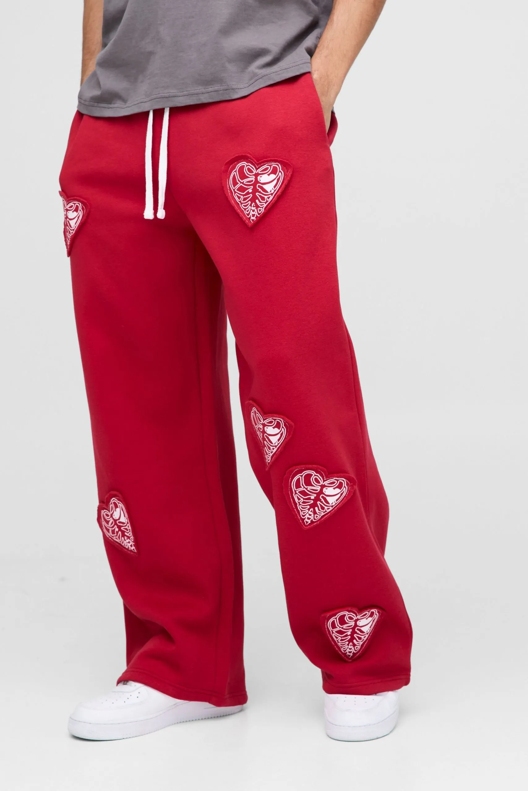 Extreme Wide Leg Hearts Applique Jogger