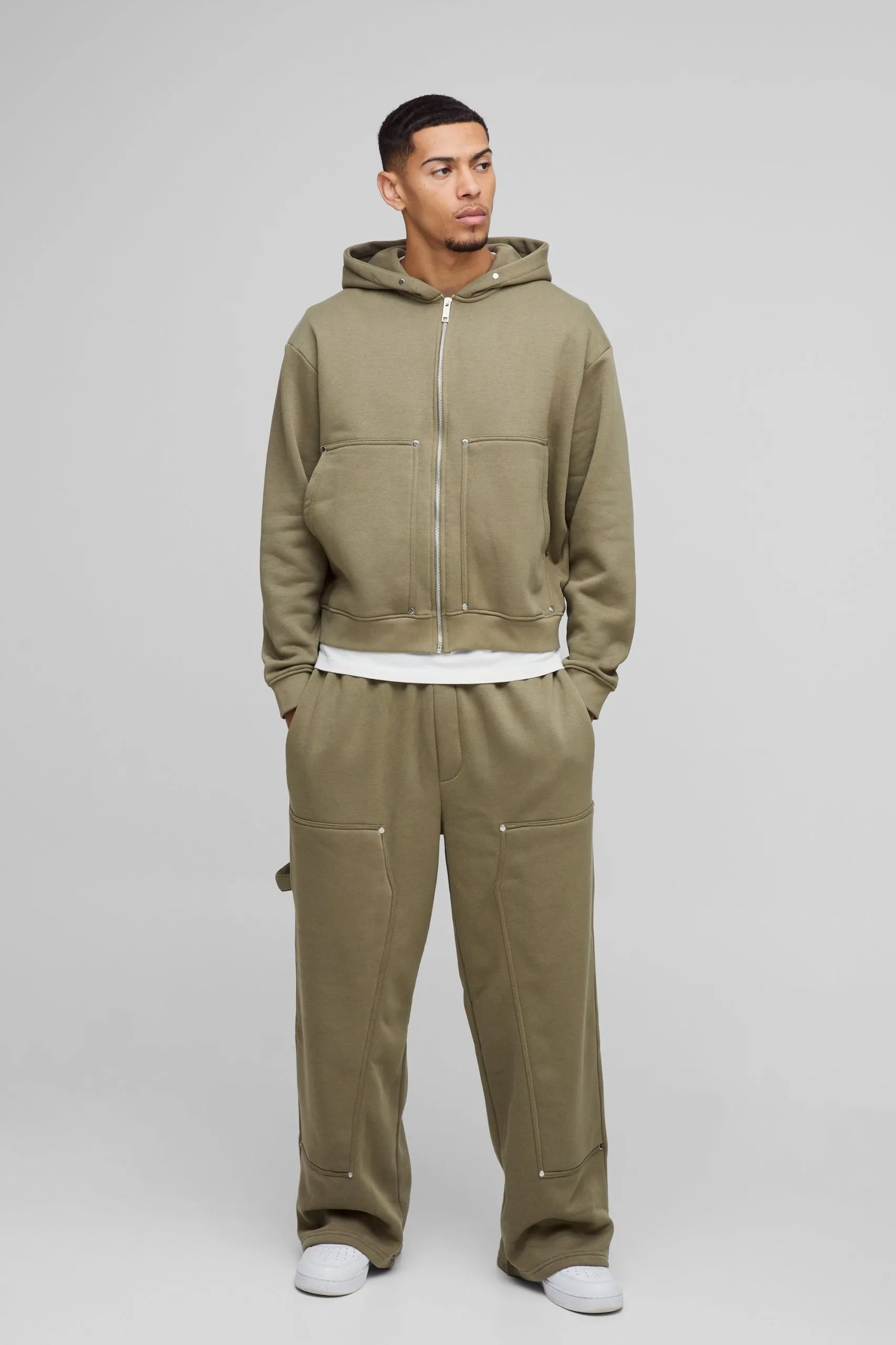 Oversized Boxy Carpenter Zip Through Hooded Tracksuit