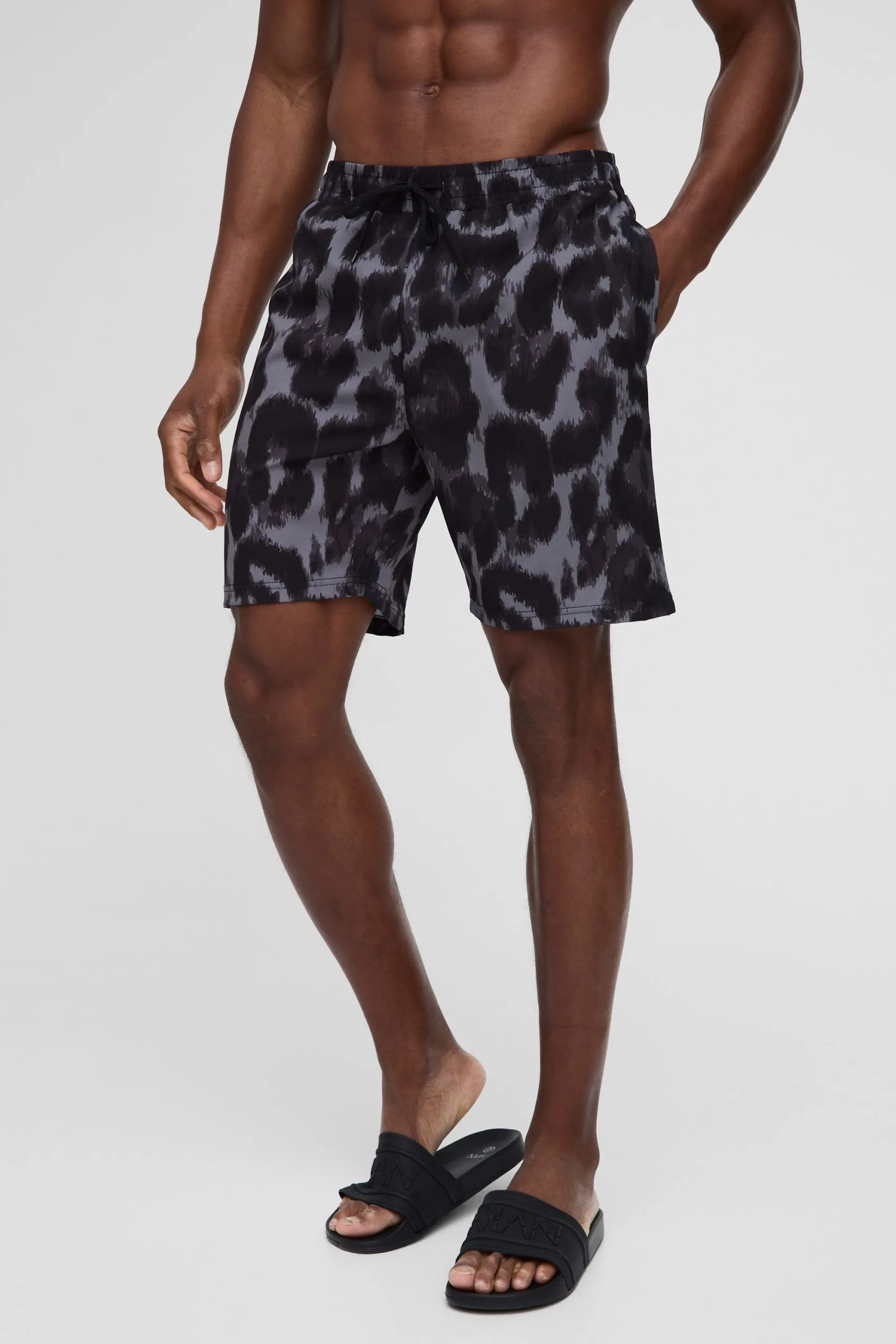 Long Length Leopard Printed Swim Short