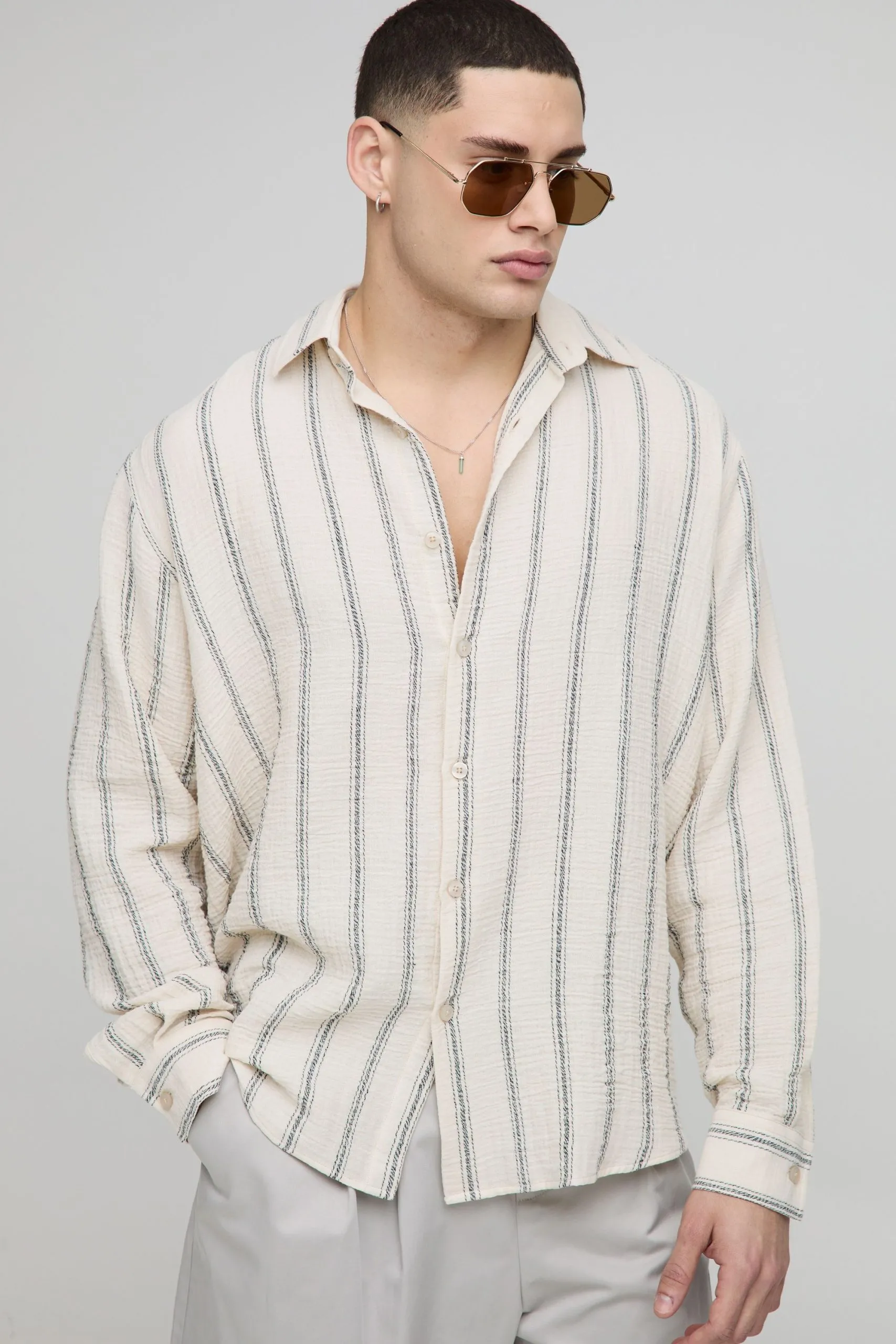 Super Oversized Stripe Cheesecloth Shirt
