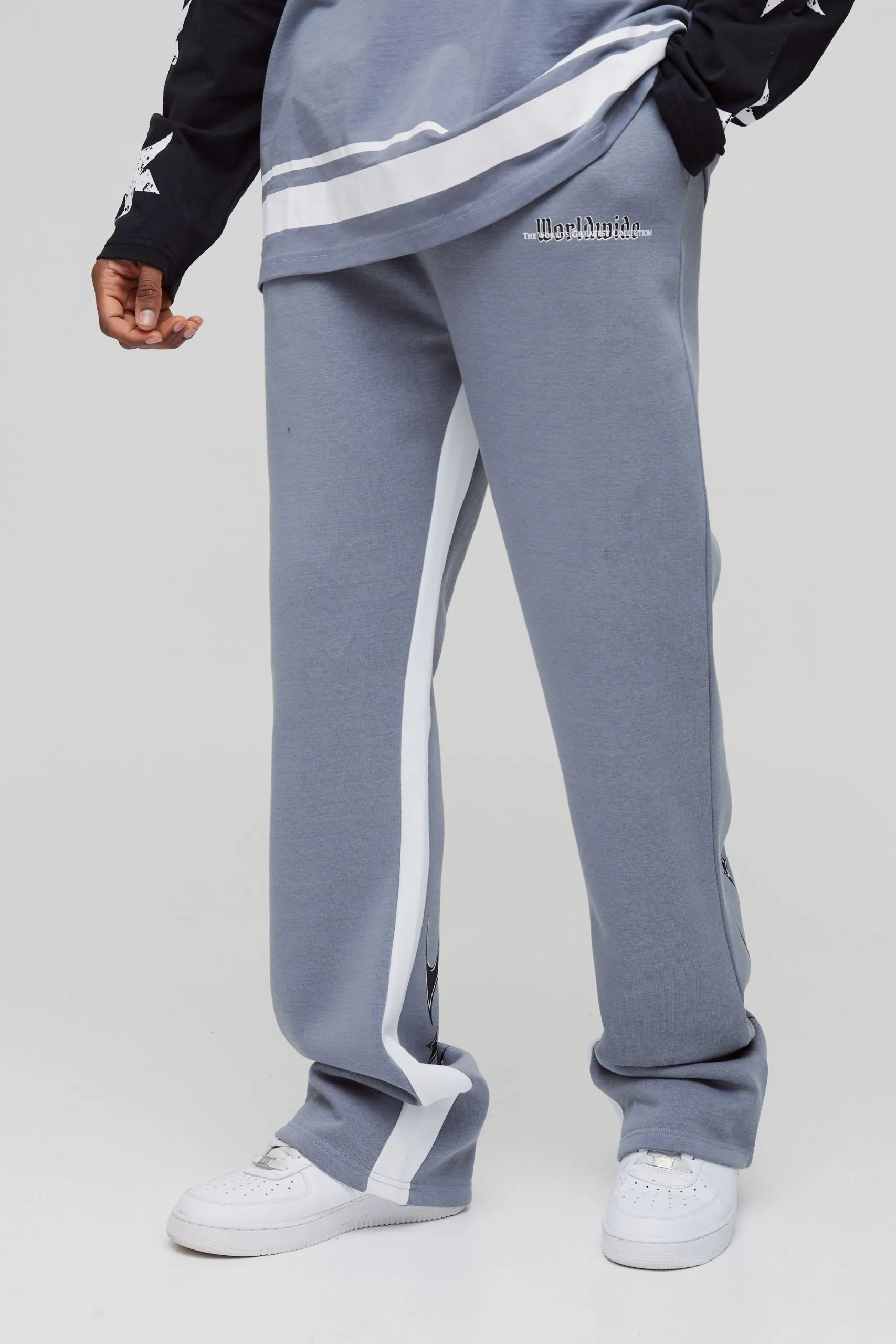 Tall Worldwide Grunge Print Flared Gusset Joggers