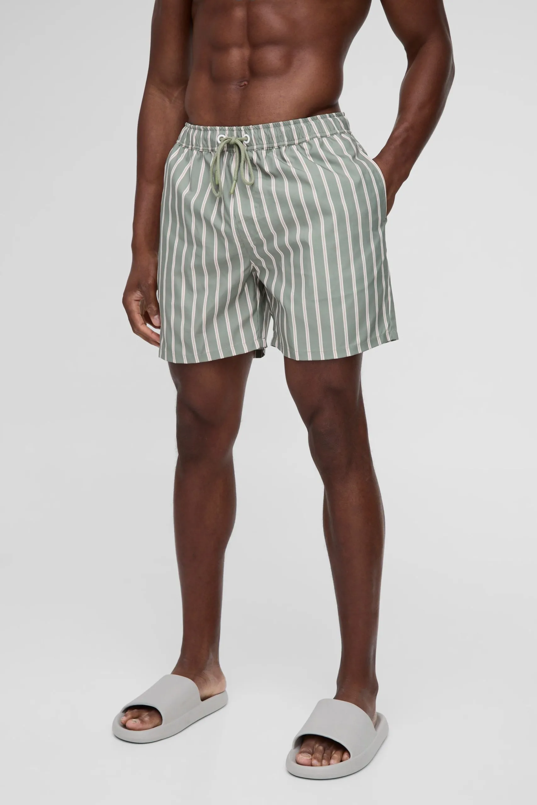 Mid Length Stripe Swim Short