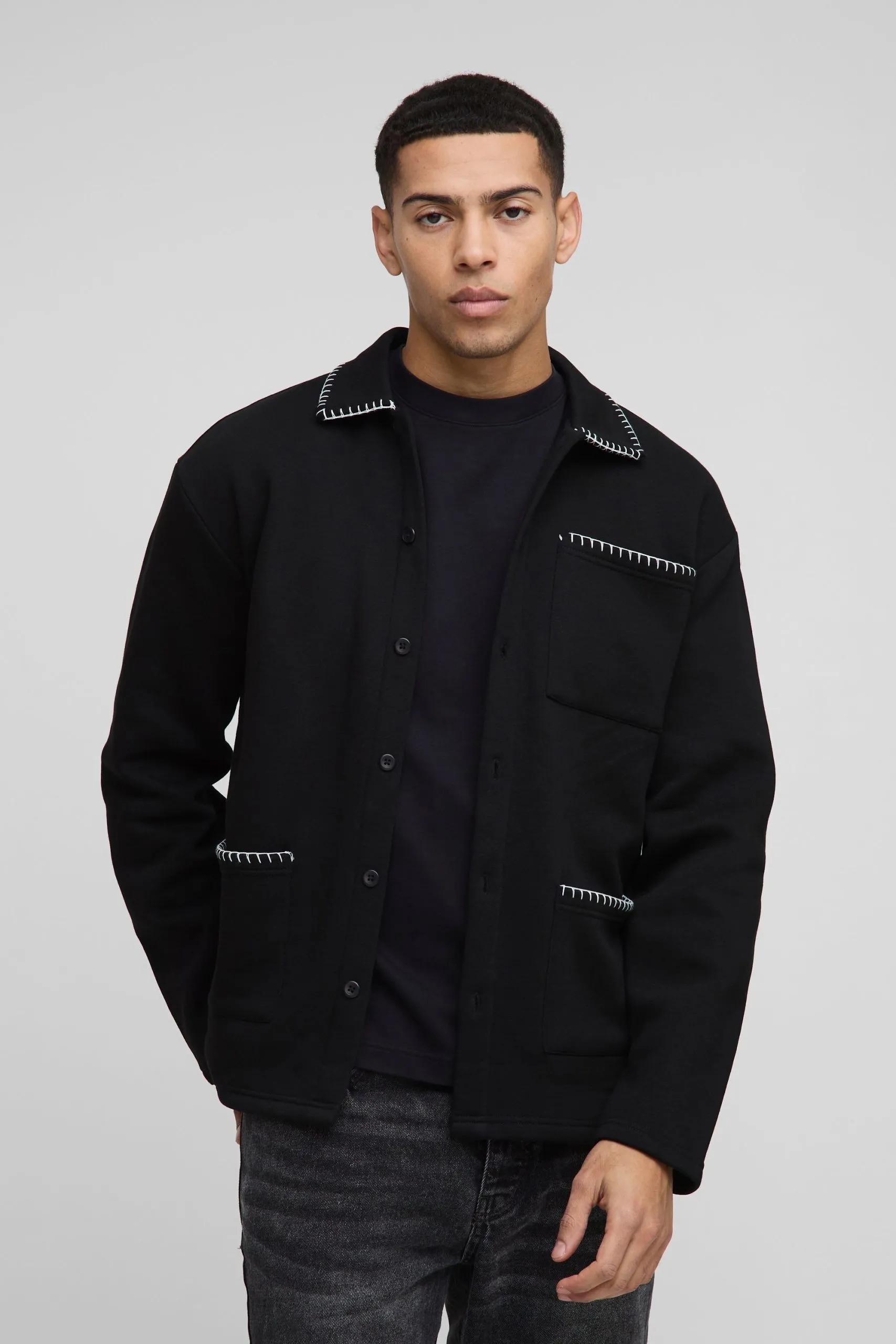 Heavy Jersey Blanket Stitch Regular Fit Overshirt