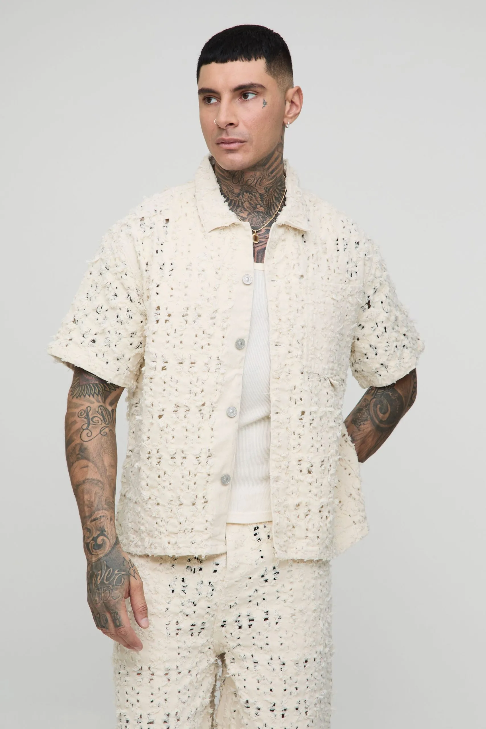 Tall Extreme Distressed Boxy Revere Shirt