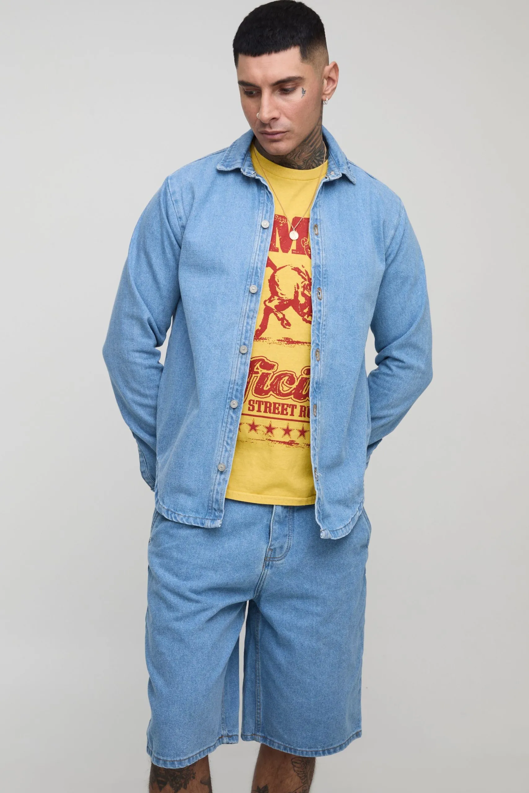 Tall Oversized Denim Shirt & Regular Jorts Set