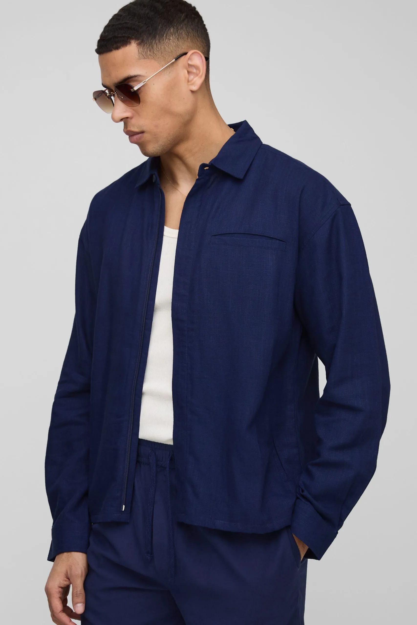 Heavyweight Linen Blend Oversized Concealed Placket Overshirt