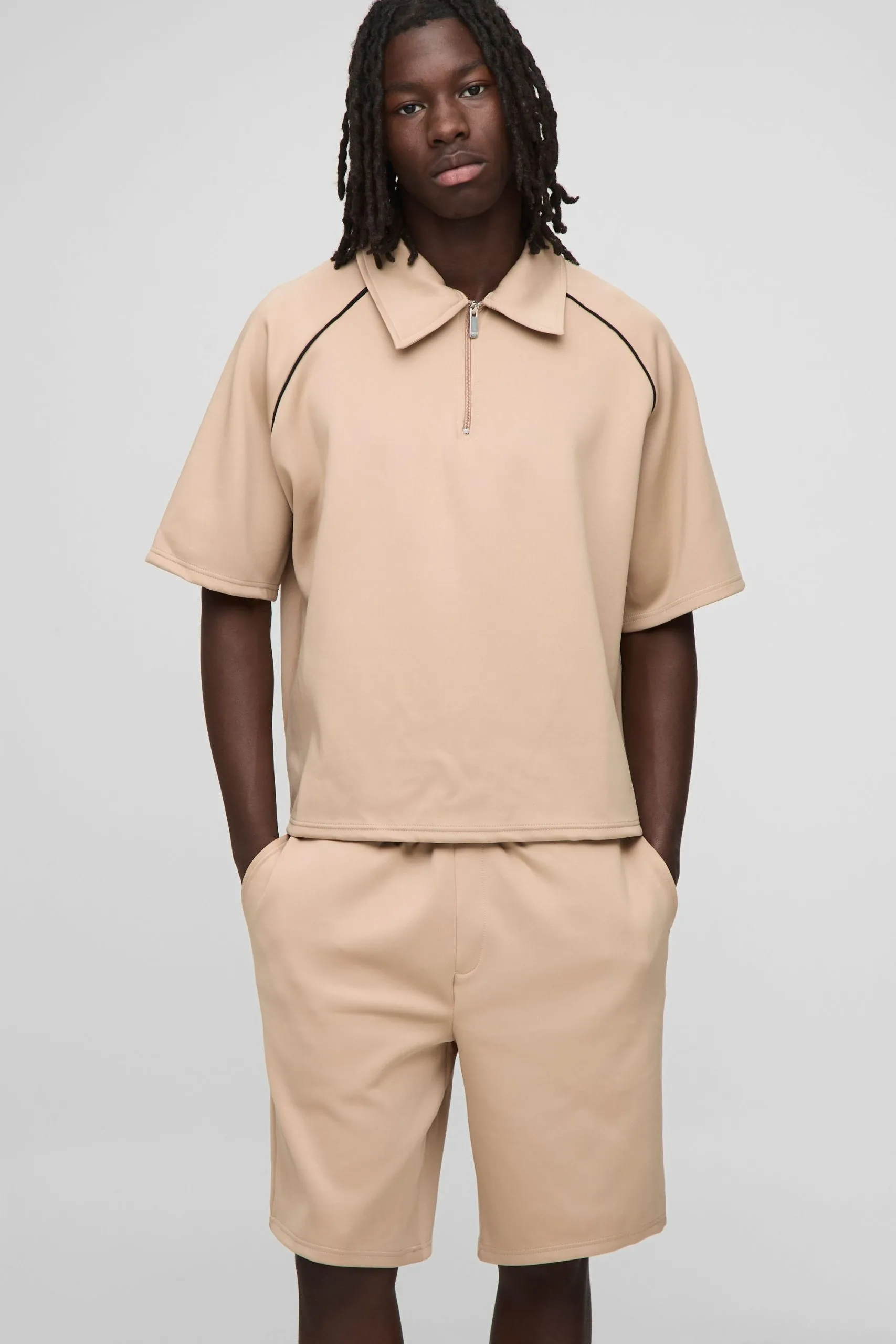 Oversized Boxy Raglan Scuba Polo & Short Set