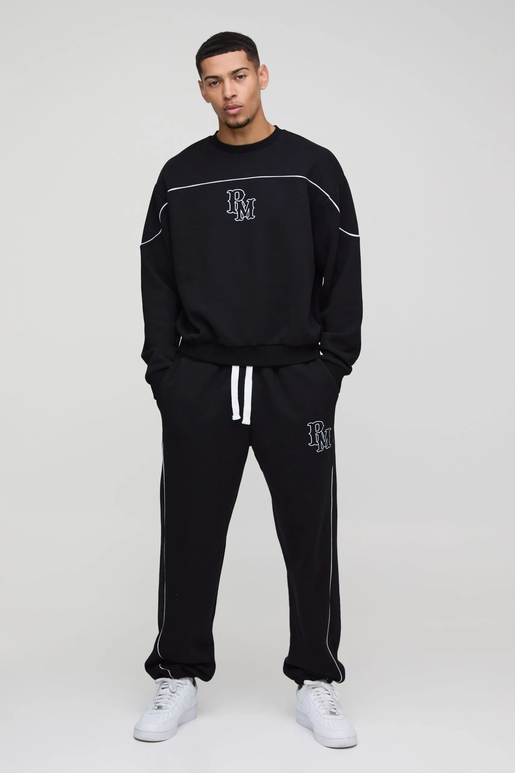 Oversized Boxy BM Piping Sweatshirt Tracksuit