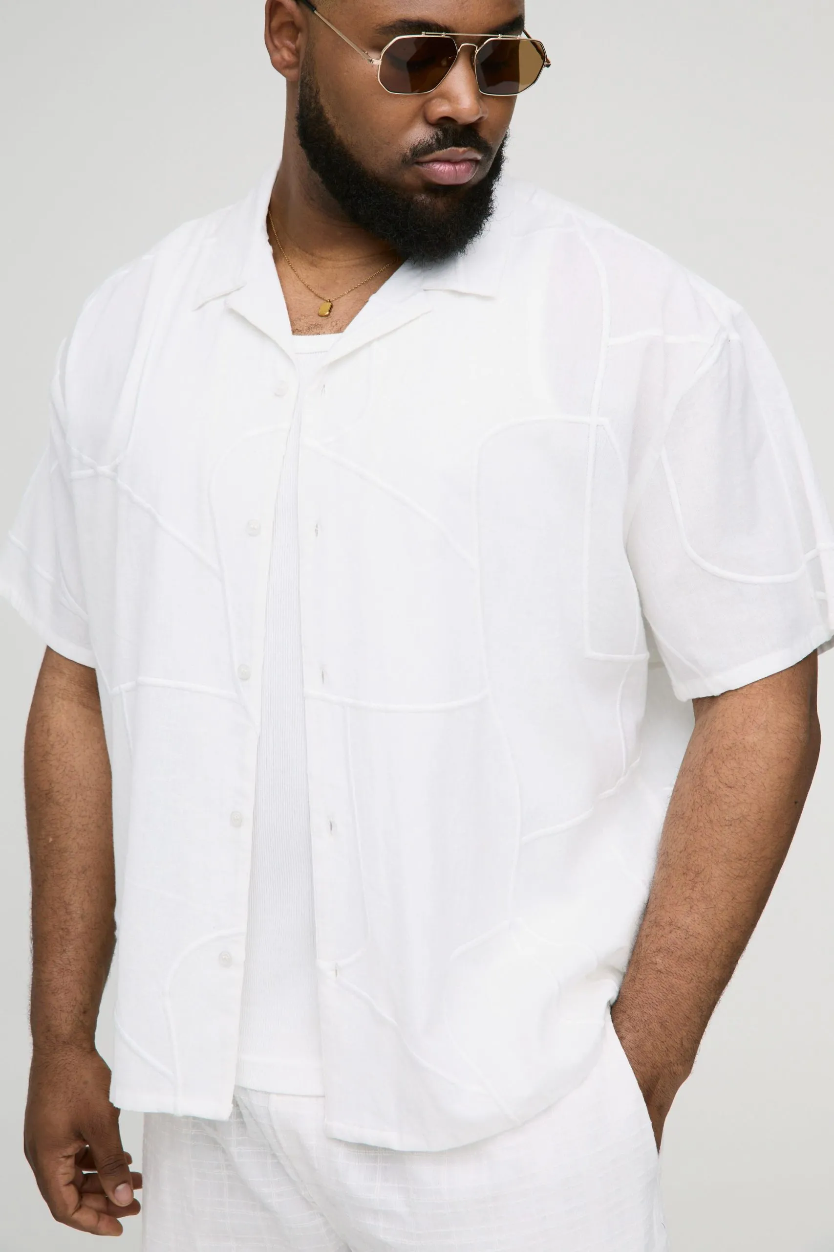 Plus Oversized Revere Abstract Large Scale Embroidered Shirt