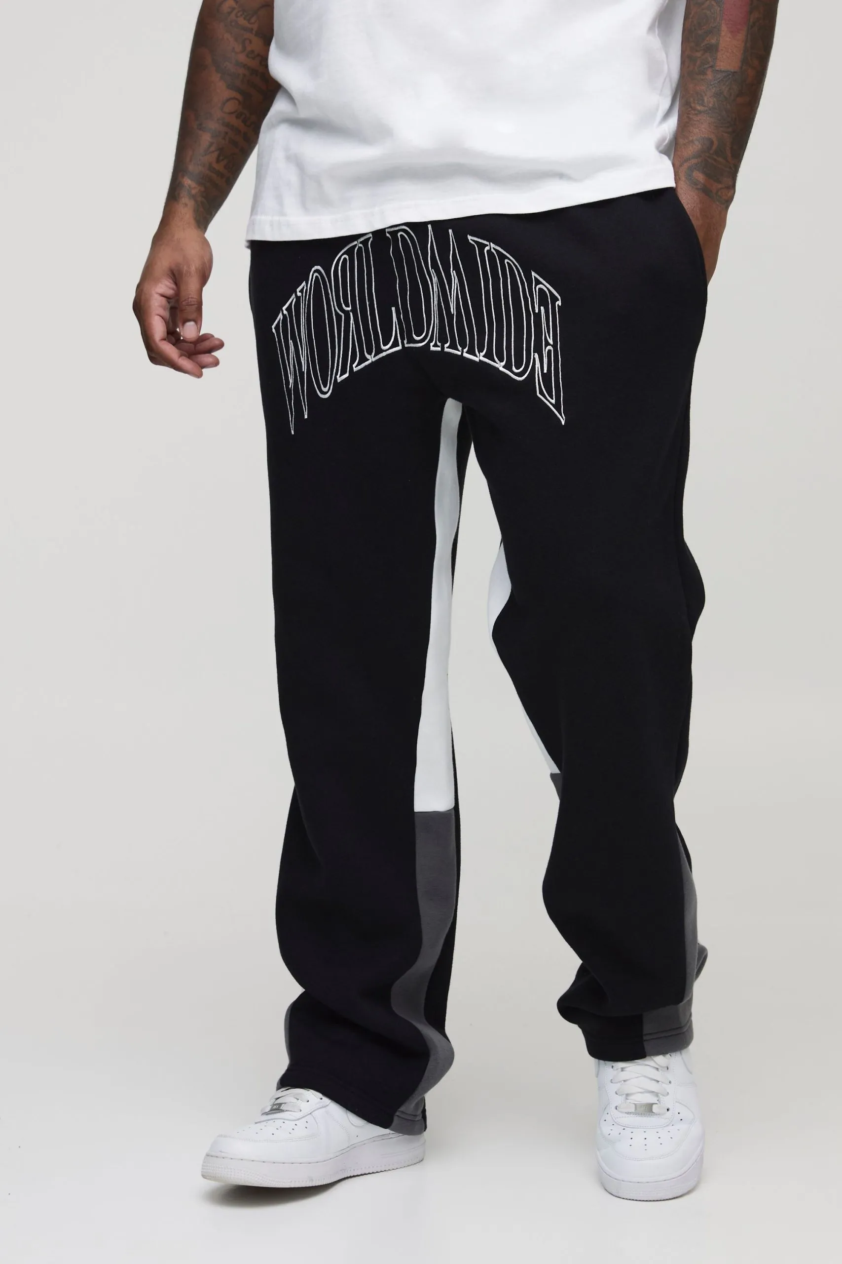 Plus Worldwide Contrast Stitch Gusset Joggers