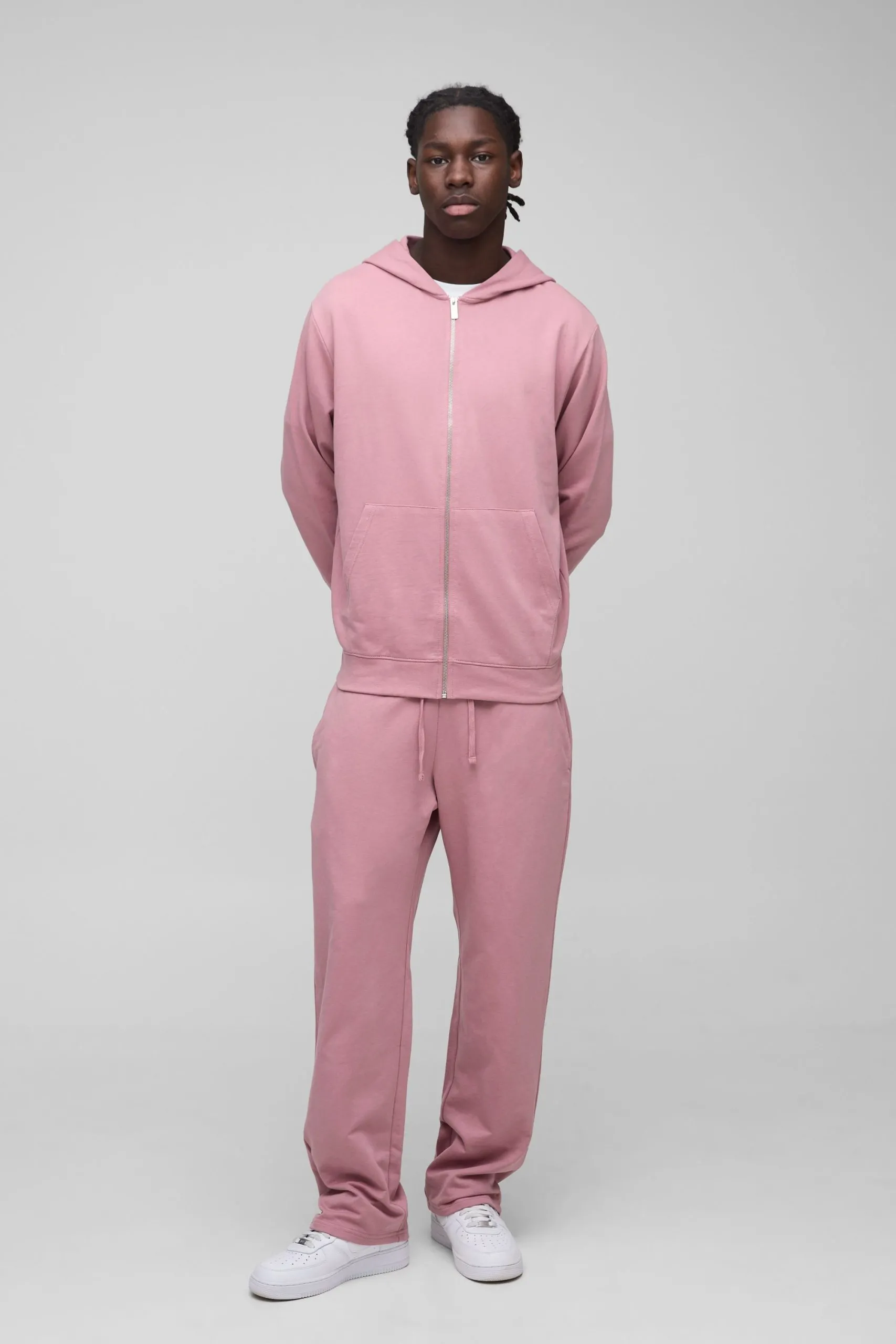 Lightweight Basic Regular Fit Zip Through Hoodie and Straight Leg Jogger Set