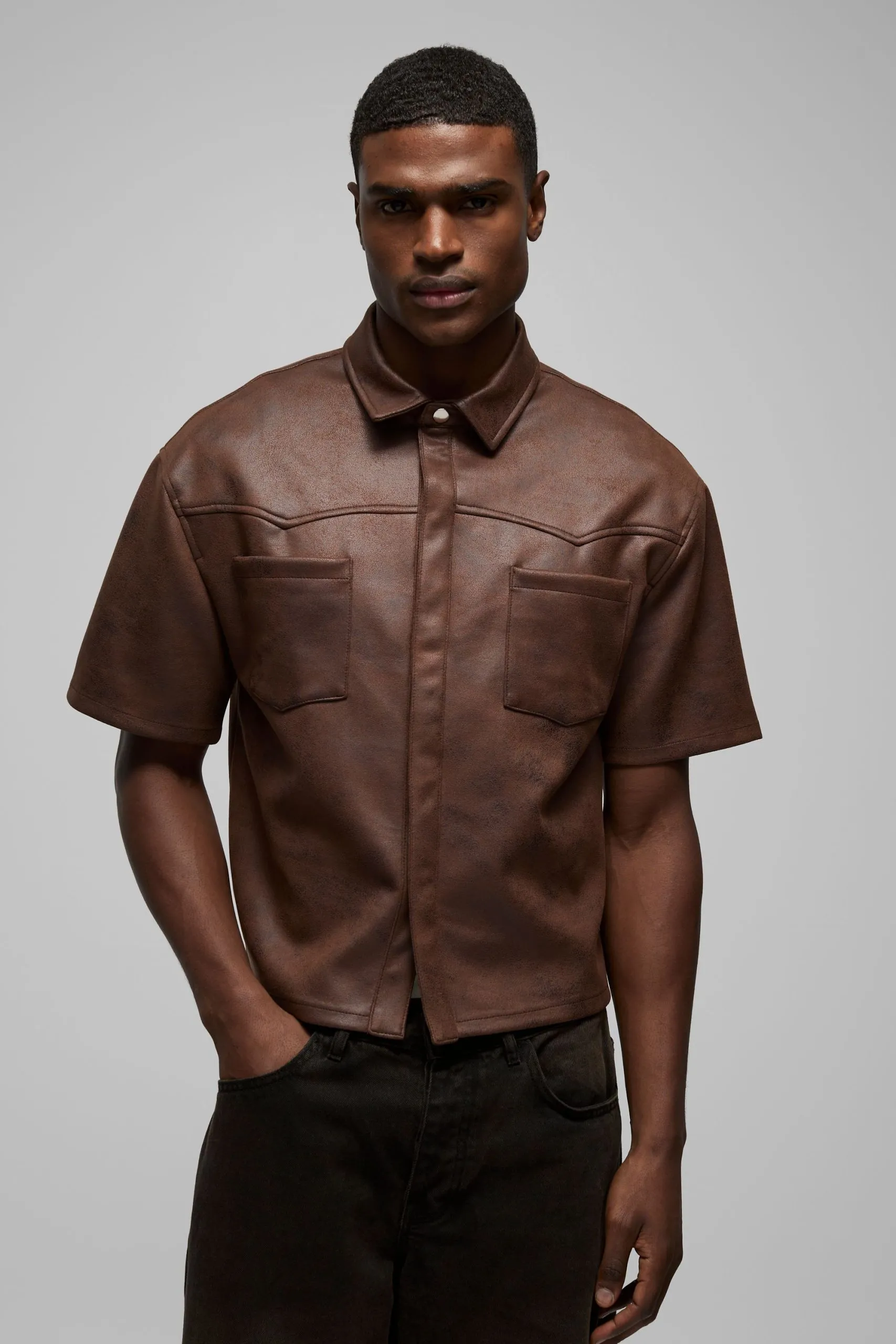 Oversized Antique Suedette Western Panel Shirt