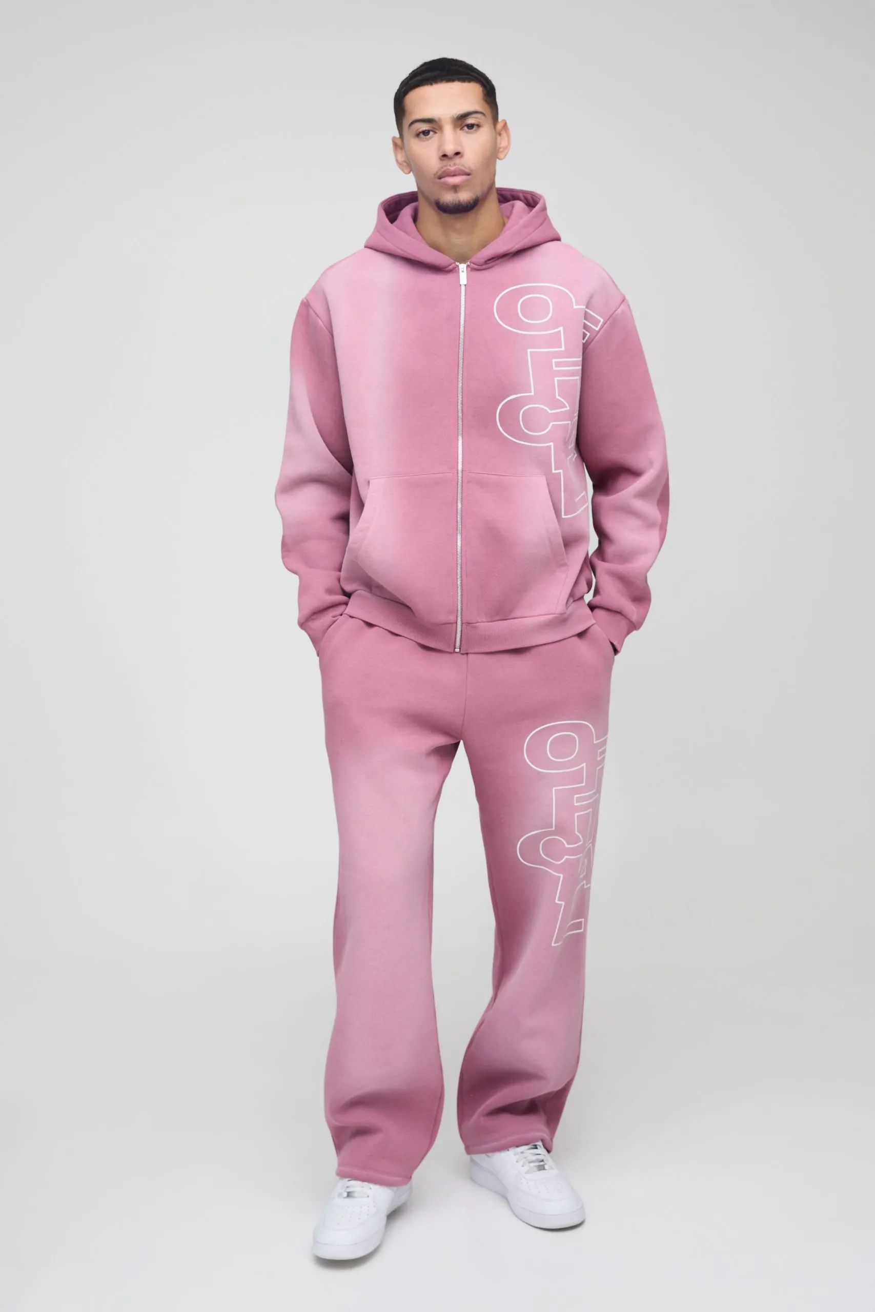 Oversized Official Spray Wash Zip Hooded Tracksuit